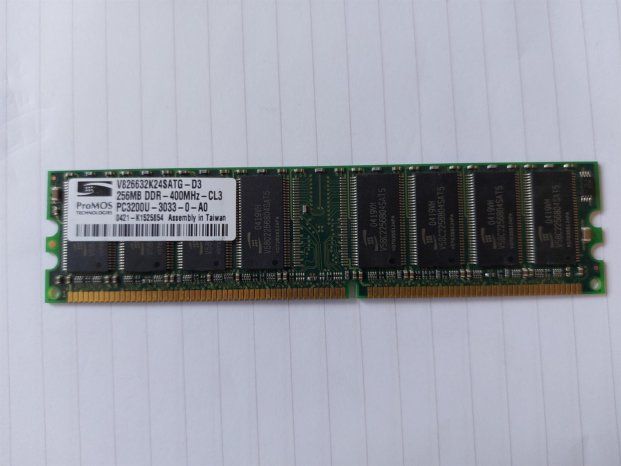 ProMOS 256MB PC3200 DDR-400MHz non-ECC Unbuffered CL3 184-Pin DIMM Memory Module ( V826632K24SATG-D3   ProMOS )