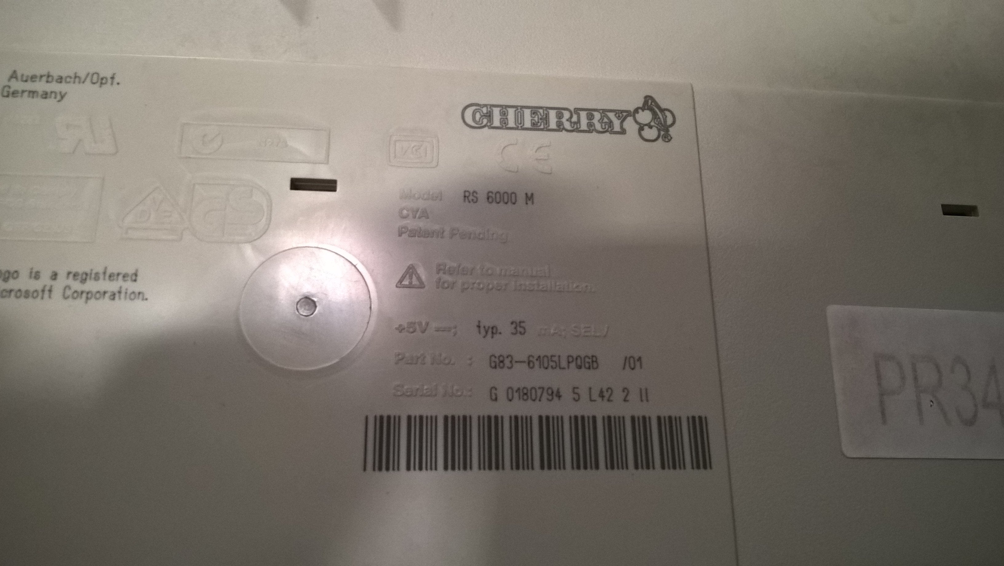 (Cherry G83-6105LPGB white PS2 keyboard)