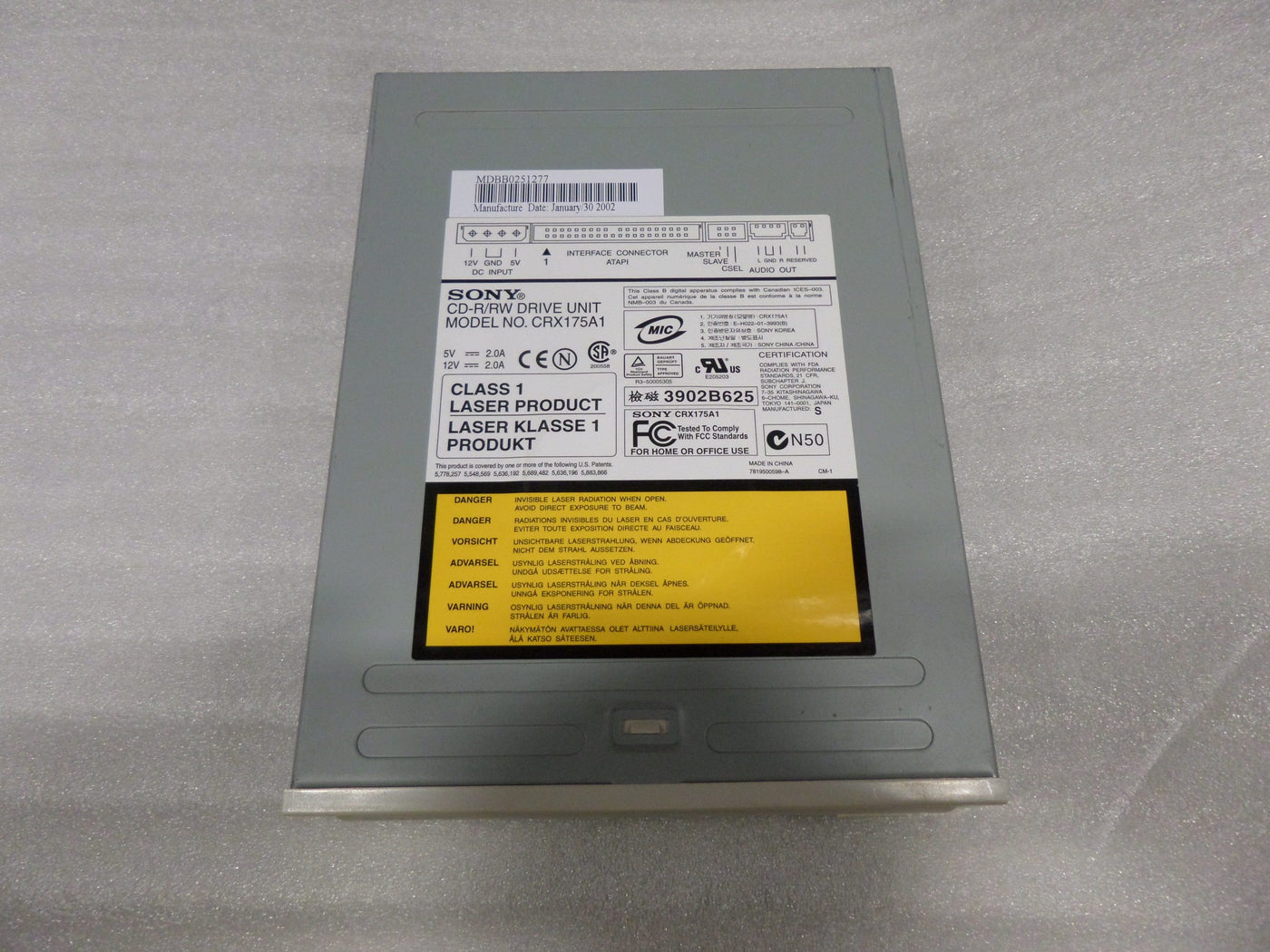 Sony CD-R/RW Drive Unit CRX175A1 24X10X40X( CRX175A  Sony  used)