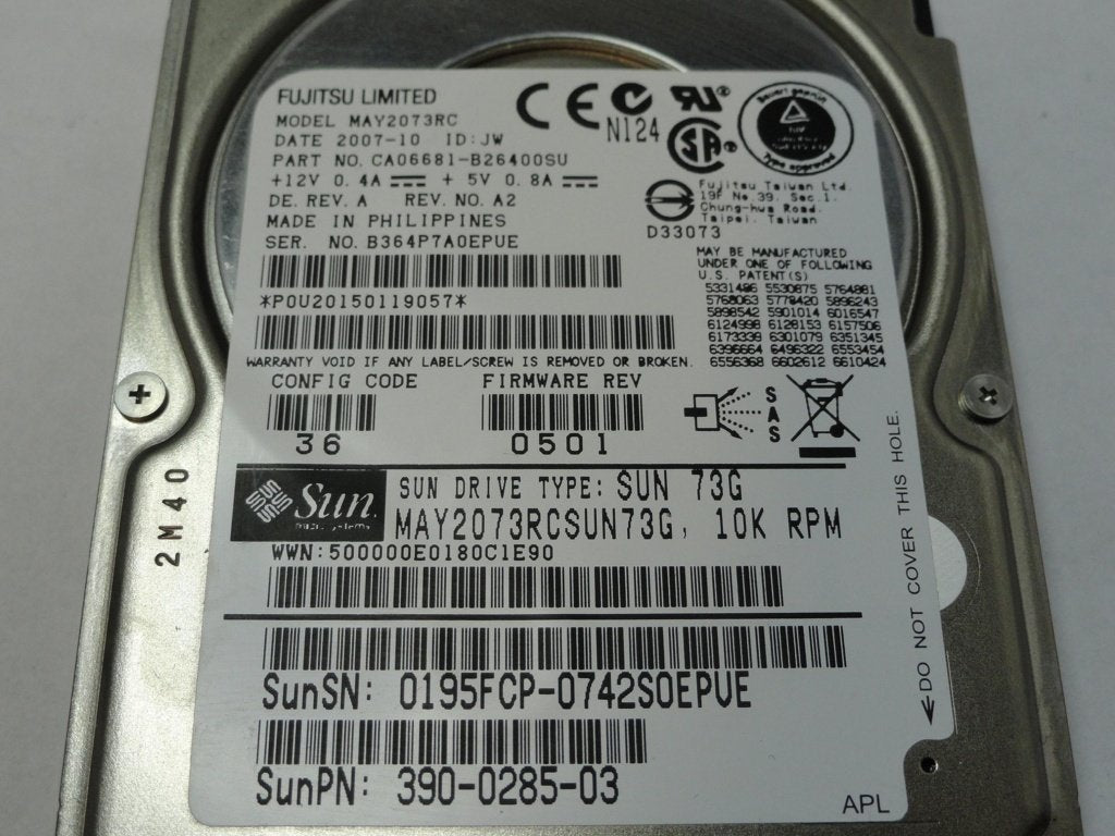 CA06681-B26400SU - Fujitsu Sun 73GB SAS 10Krpm 2.5in HDD - Refurbished