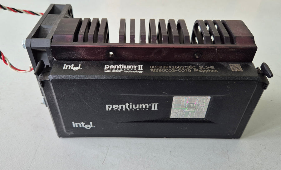 Intel Pentium II 266MHz 1-Core SECC CPU with cooler + fan ( SL2HE ) USED