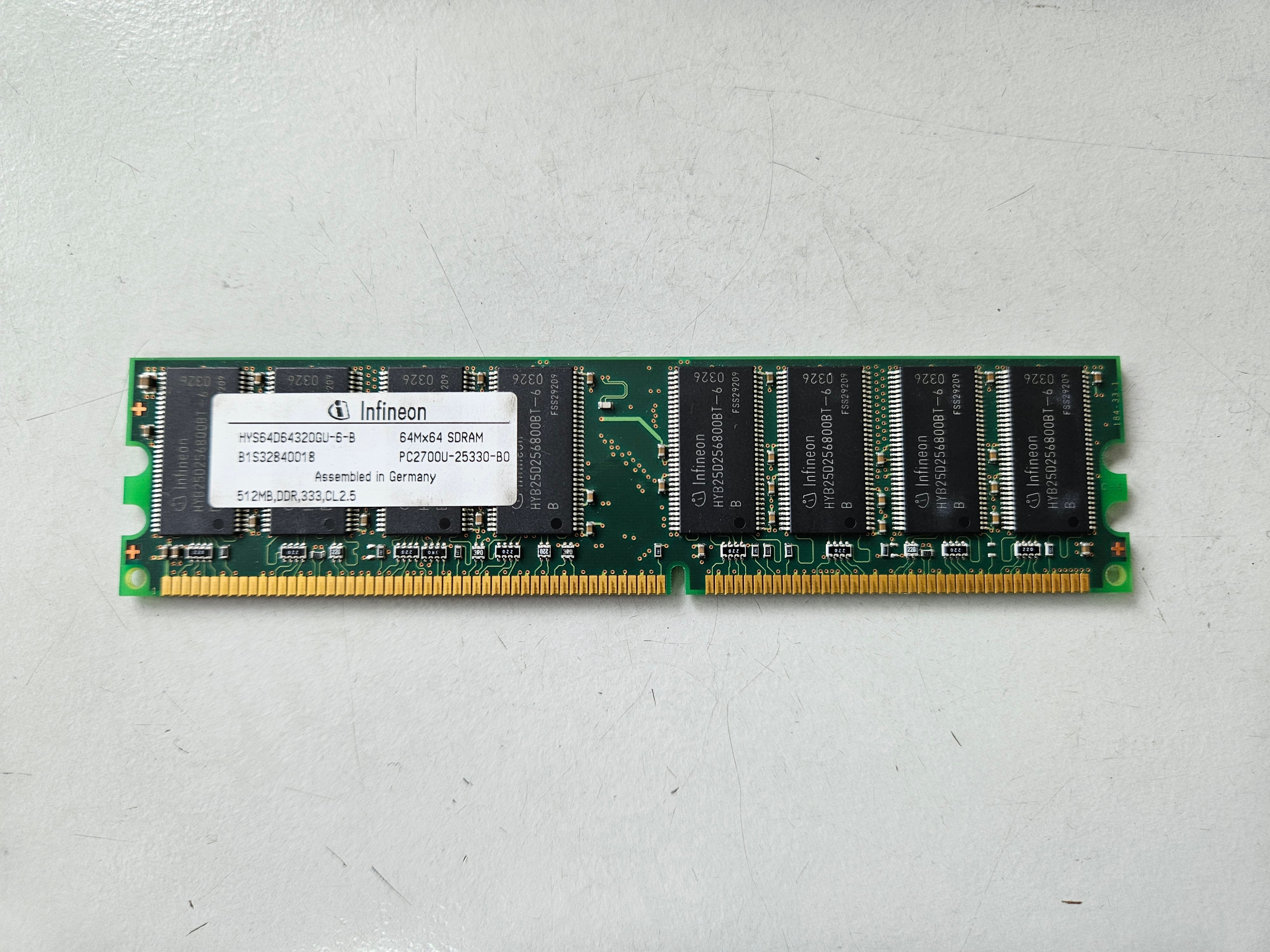 Infineon 512MB PC2700 DDR-333MHz non-ECC Unbuffered CL2.5 184-Pin DIMM ( HYS64D64320GU-6-B ) REF