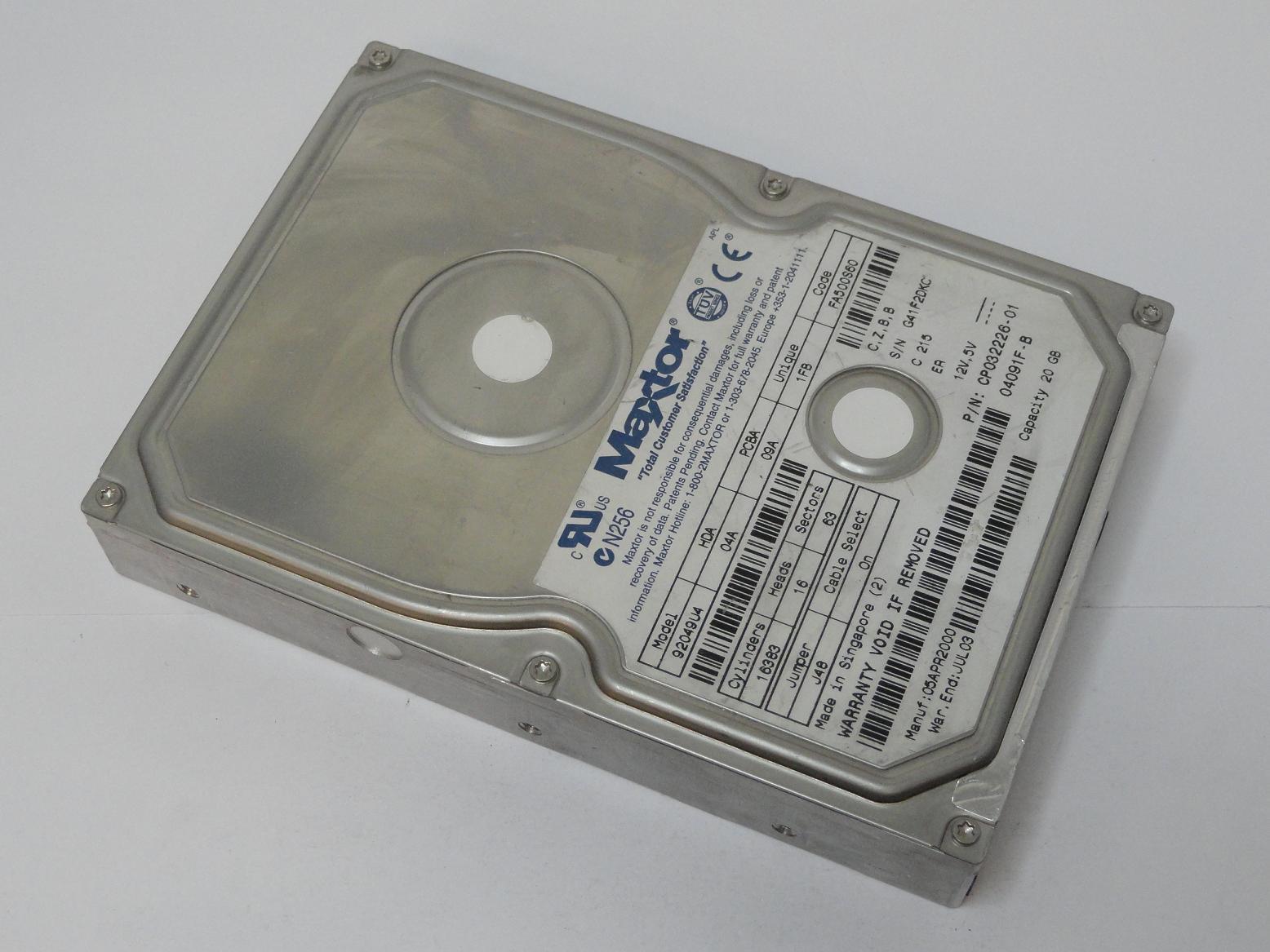 CP032226-01 - Maxtor 20GB IDE 5400rpm 3.5in HDD - Refurbished
