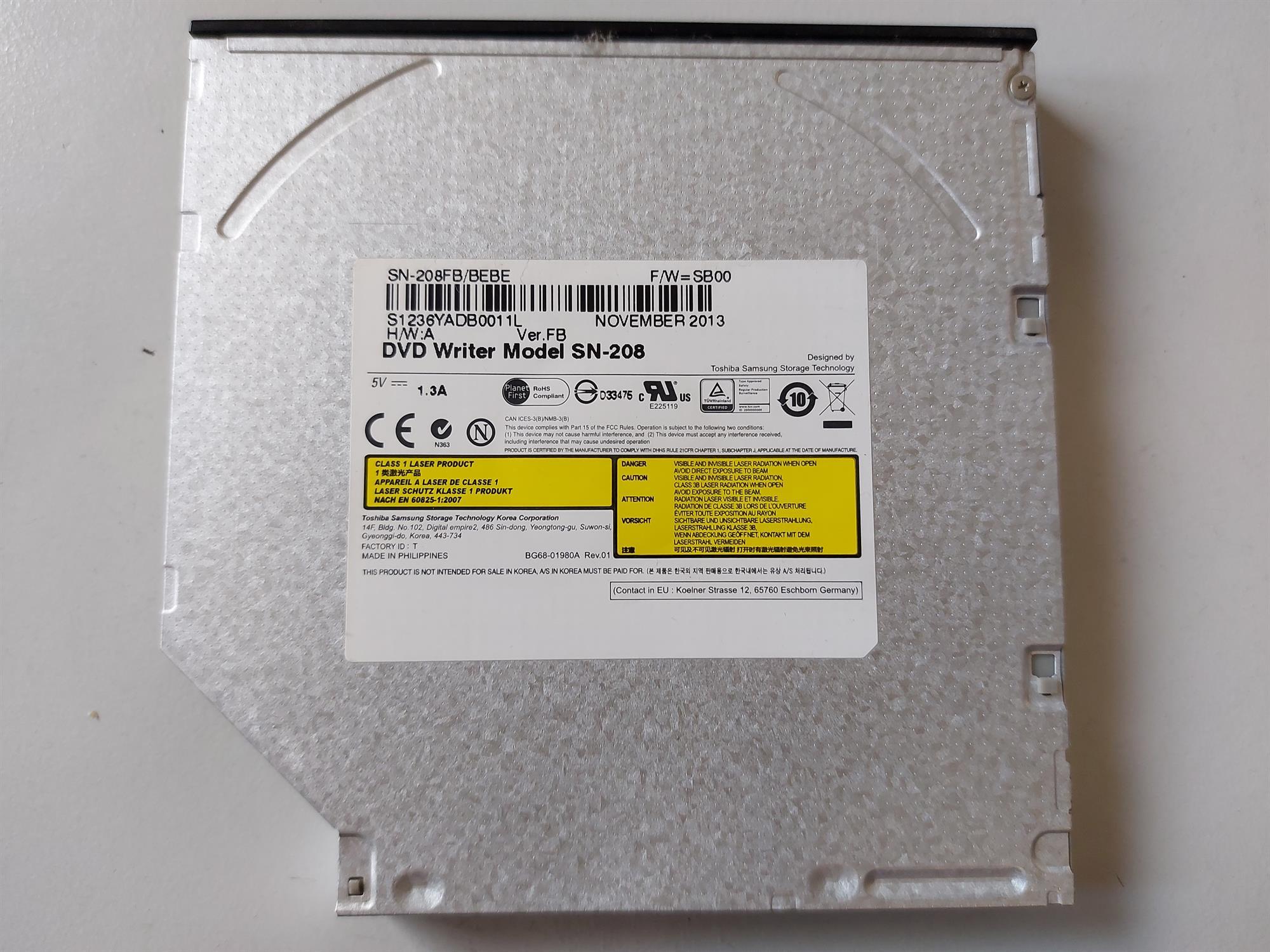 SAMSUNG 8X 12.7MM SLIM SATA INTERNAL DVDRW Drive (SN-208FB/BEBE)