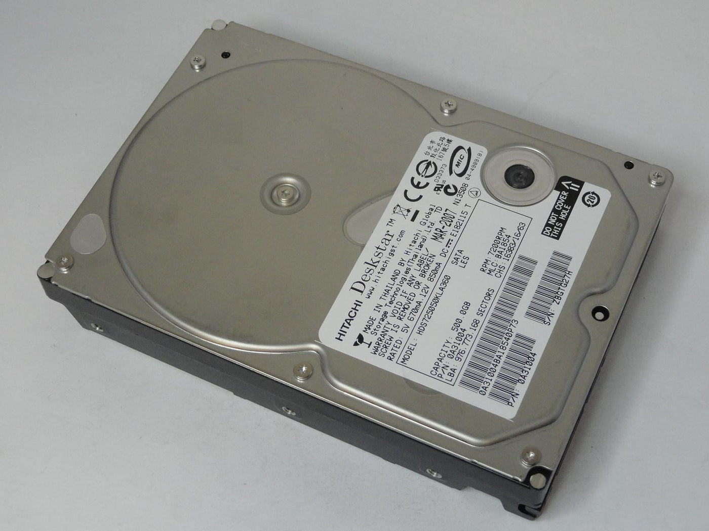 Hitachi 500GB SATA 7200rpm 3.5in HDD ( HDS725050KLA360 0A31004 ) USED