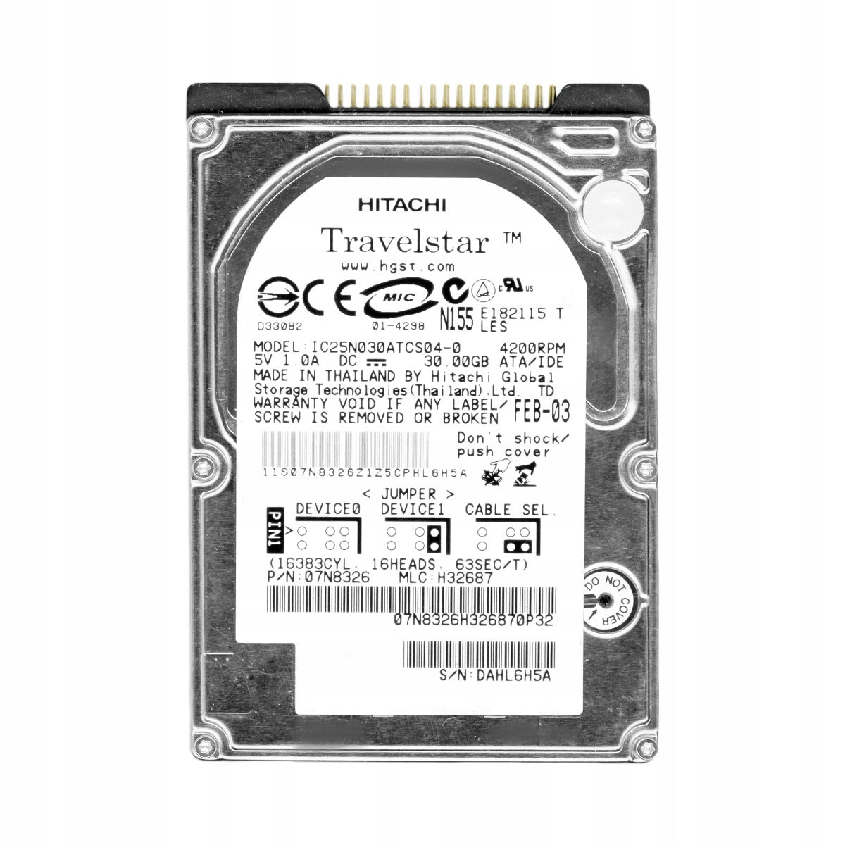 IBM 30GB IDE 4200rpm 2.5in HDD ( 07N8326 IC25N030ATCS04-0 ) REF