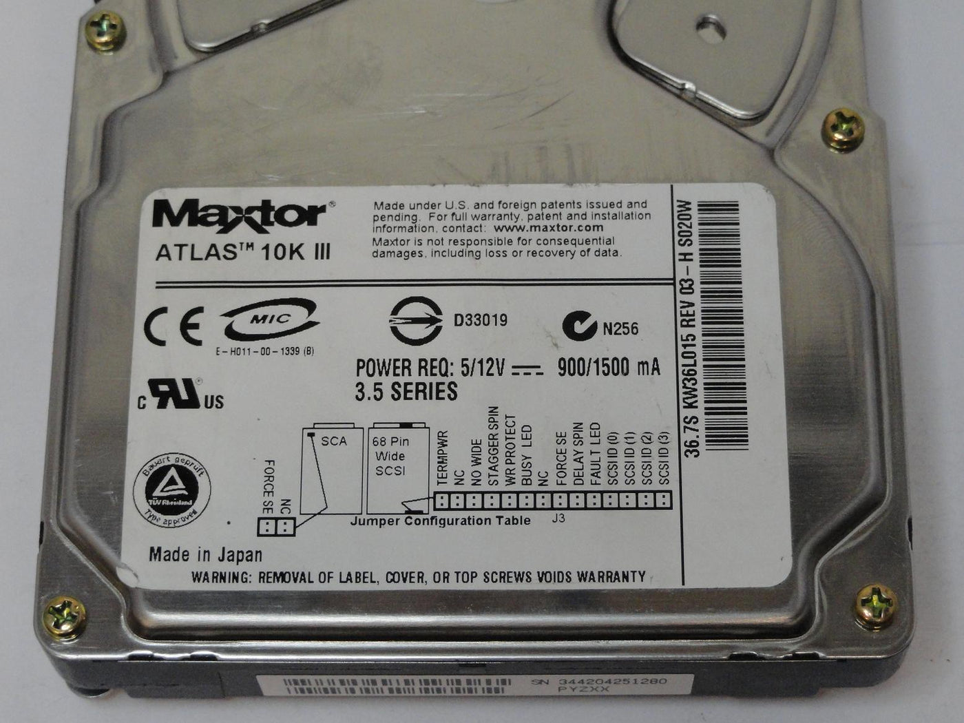 PR03407_KW36L015_Maxtor scsi 68 Pin Atlas 10,000rpm 3.5" Hdd - Image2