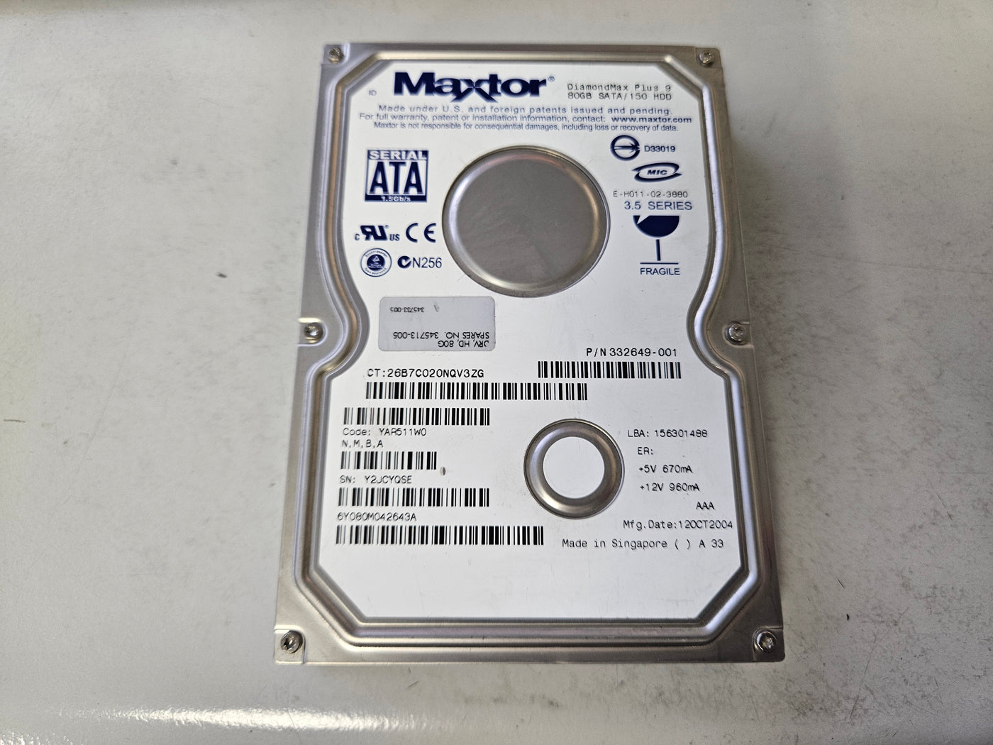 Maxtor HP 80Gb SATA 7200rpm 3.5in HDD ( 6Y080M0 332649-001 345713-005 ) REF