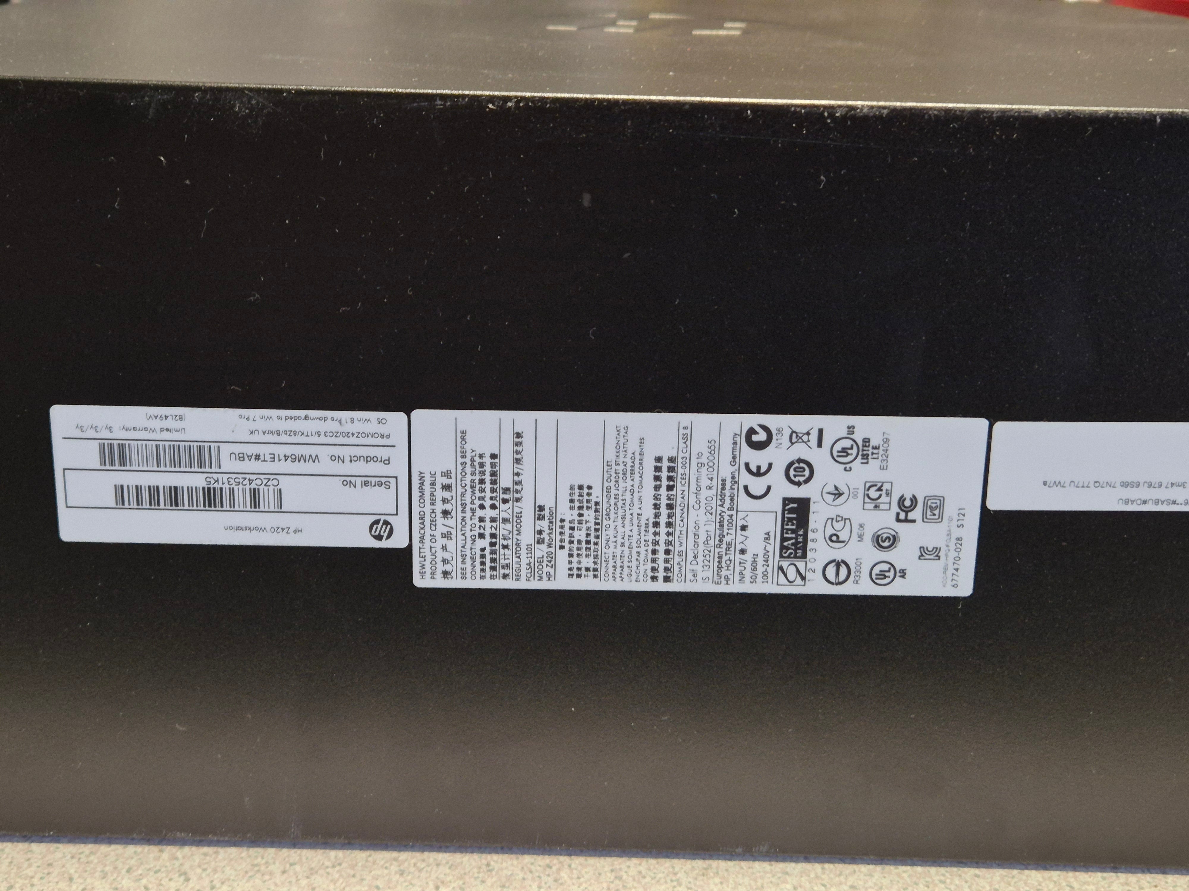 HP Z420 Workstation Xeon E5-1650 3.5Ghz 8GB RAM DVD NO HDD NO OS - no graphics card ( WM641ET#ABU ) USED