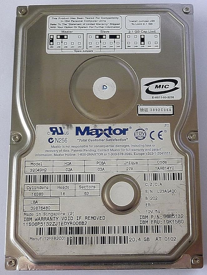 Maxtor IBM 20.4GB 5400RPM IDE 3.5in HDD ( 32049H2 06P5132 19K1560 ) USED