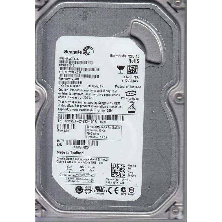 Seagate Dell 80GB SATA 7200rpm 3.5in HDD ( 9CY131-037 ST380815AS 0HY281 ) REF