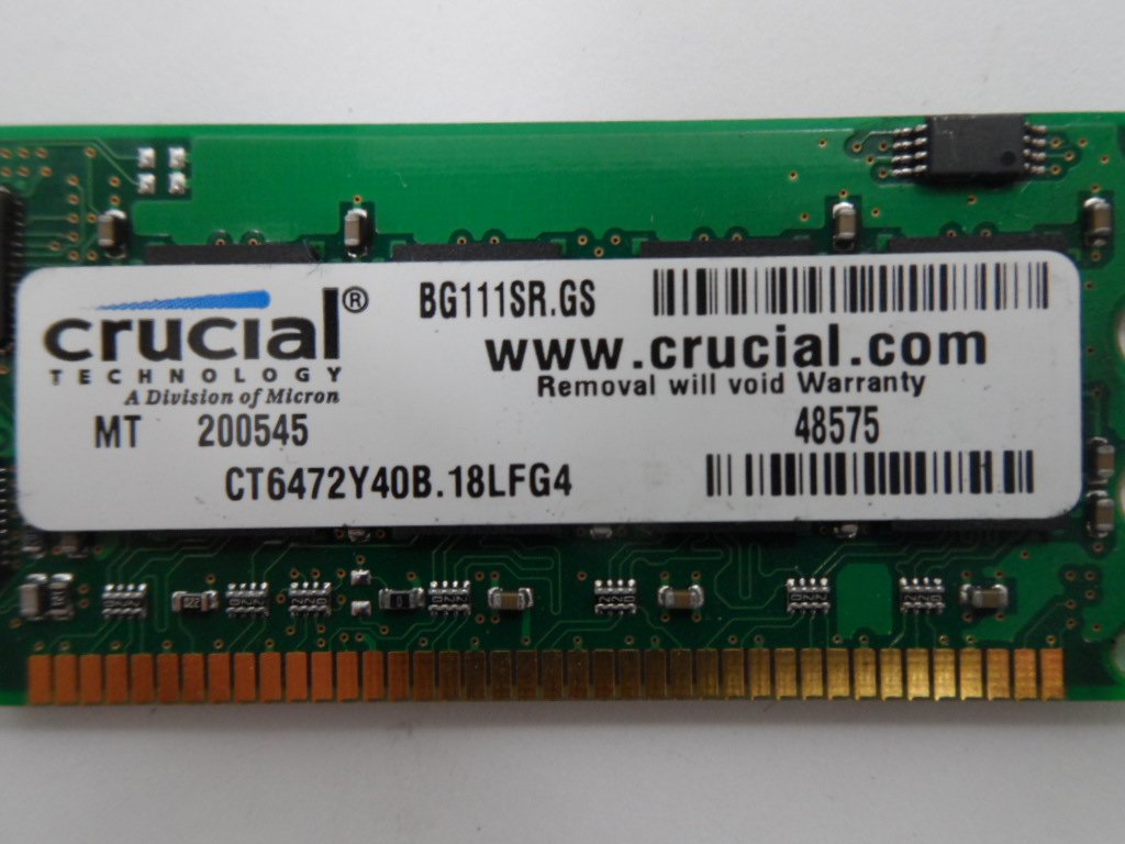 Micron Crucial 512MB PC3200 DDR-400 ECC Reg CL3 184Pin DIMM ( MT18VDDF6472G-40BG3 CT6472Y40B.18LFG4 ) REF