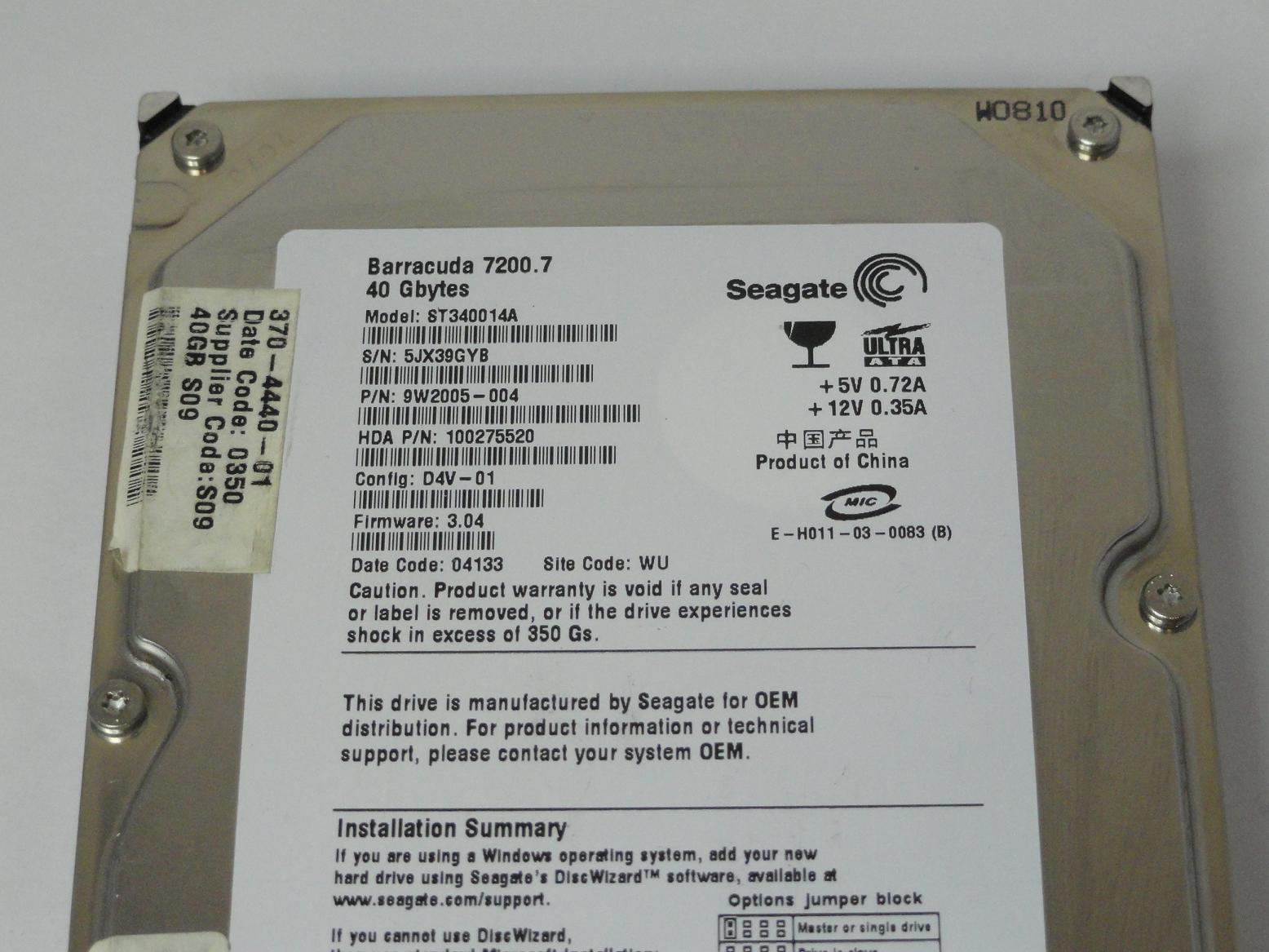 Seagate Sun 40GB IDE 7200rpm 3.5in HDD ( 9W2005-004 ST340014A 370-4440-01 ) REF