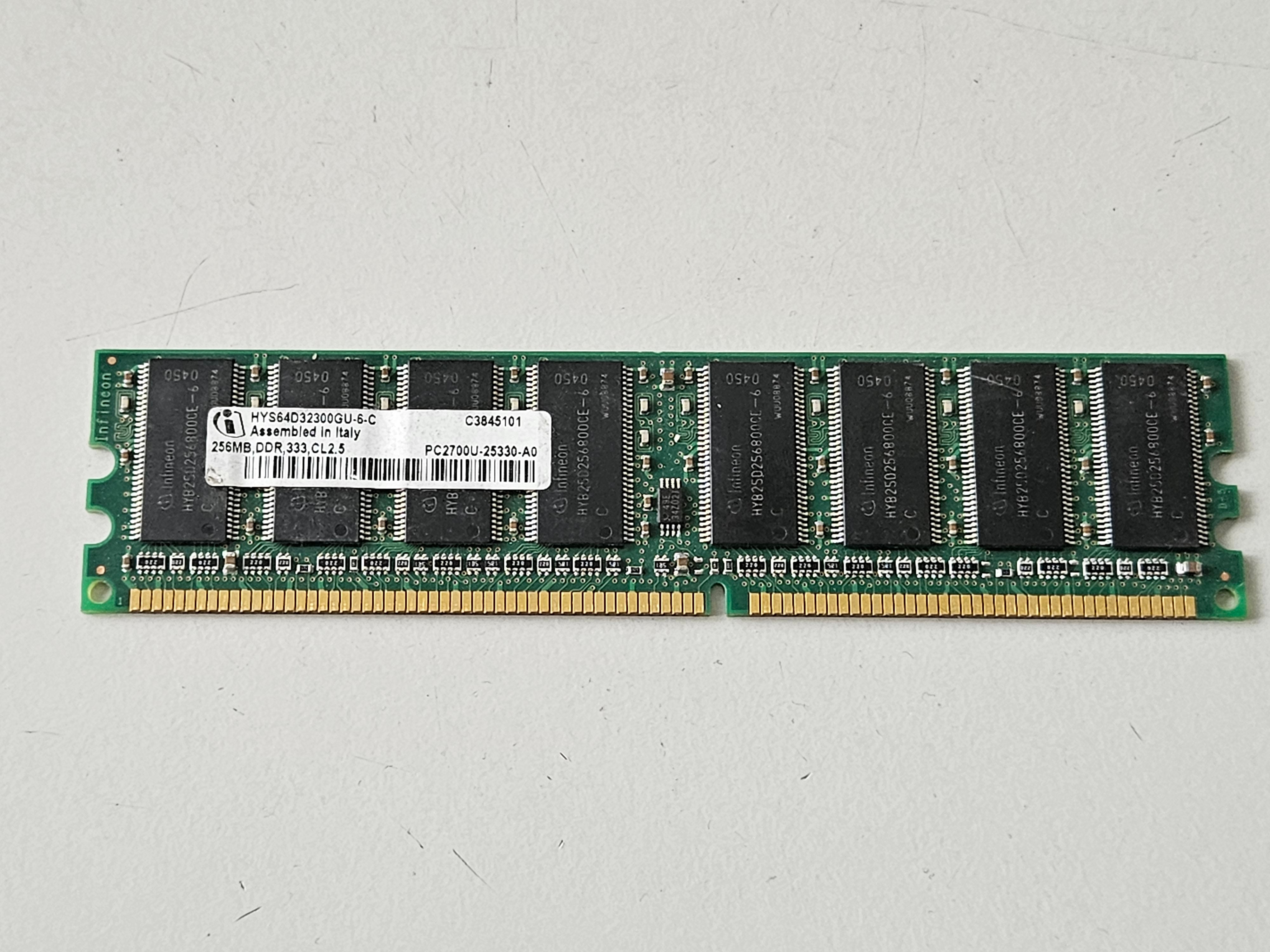Infineon 256MB PC2700 DDR-333MHz non-ECC Unbuffered CL2.5 184-Pin DIMM ( HYS64D32300GU-6-C ) USED