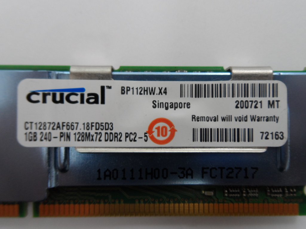 Micron Micron / Crucial 1GB PC2-5300 DDR2-667MHz Memory ( MT18HTF12872FDY-667D5D3 200721 CBNCLA6001 CT12872AF667.18FD5D3 BP112HW.X4 200721 MT 72163 Micron Crucial )