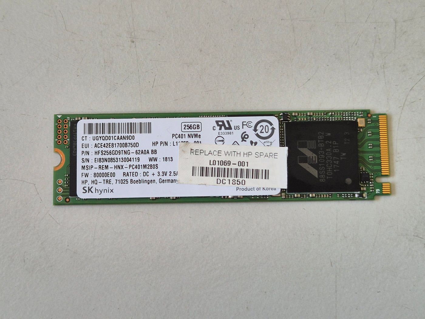Hynix HP 256GB M.2 PCIe NVMe 2280 MLC 3D-Nand SSD ( HFS256GD9TNG-62A0A BB L11055-001 ) REF
