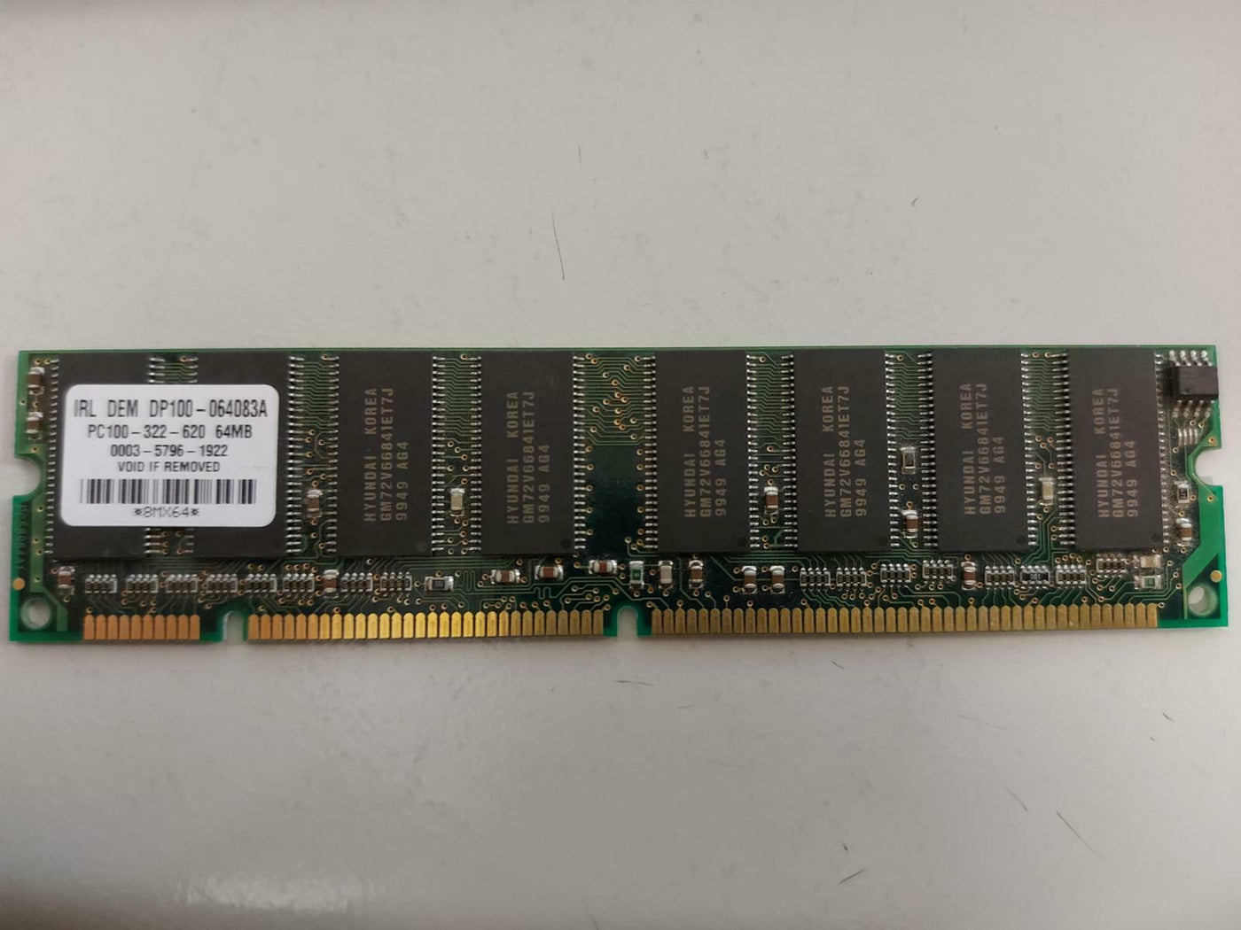 IRL 64MB PC100 100MHz non-ECC Unbuffered CL2 168-Pin DIMM DP100-064083A