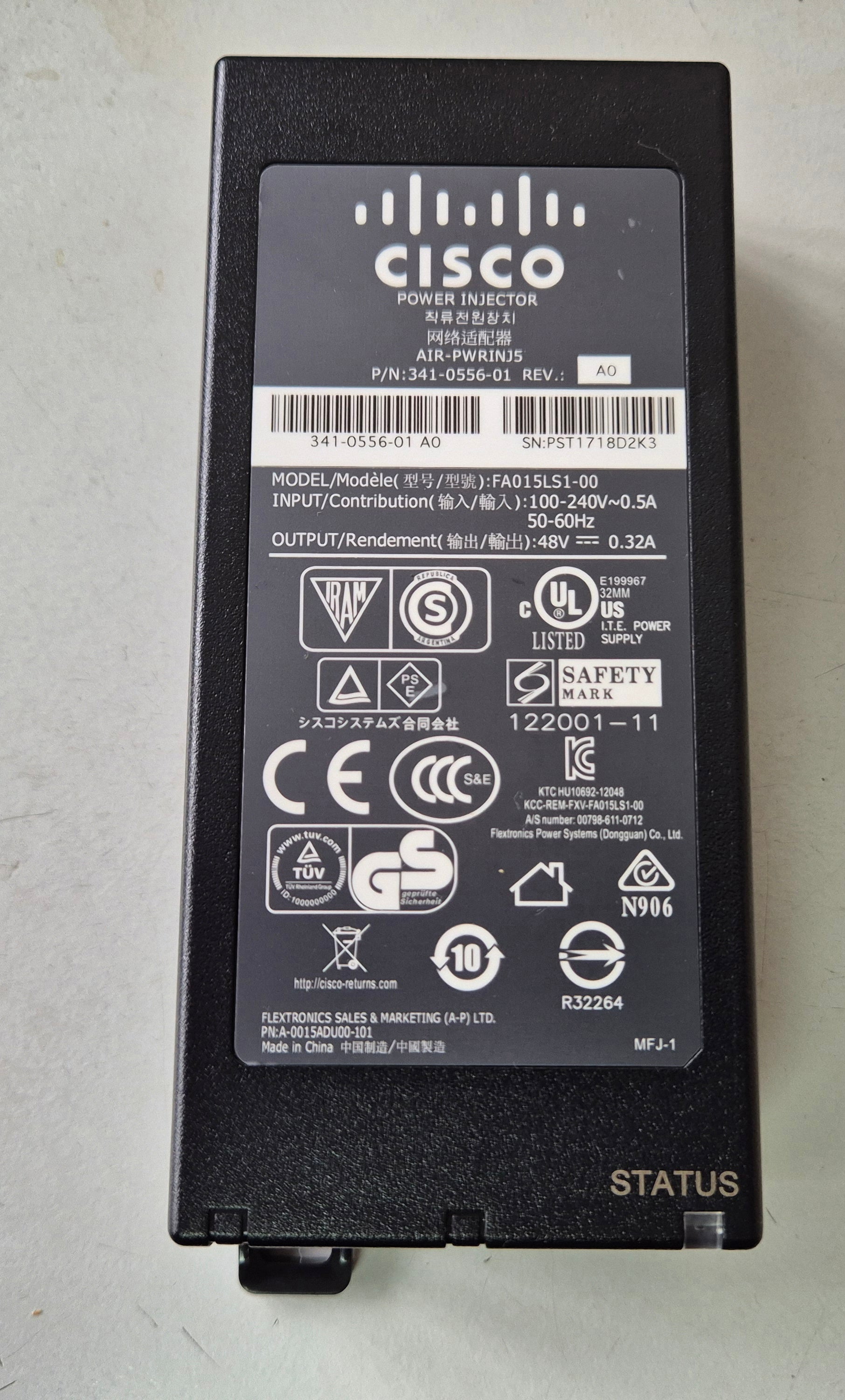 Cisco AIR-PWRINJ5 48V 0.32A POE Power Injector ( FA015LS1-00 341-0556-01 ) REF