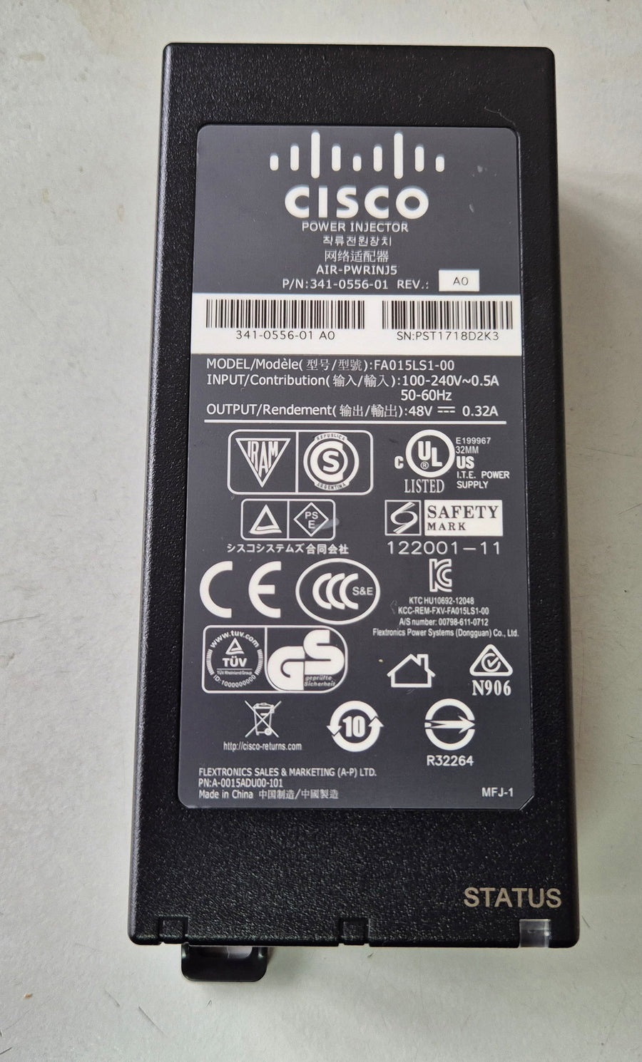 Cisco AIR-PWRINJ5 48V 0.32A POE Power Injector ( FA015LS1-00 341-0556-01 ) REF