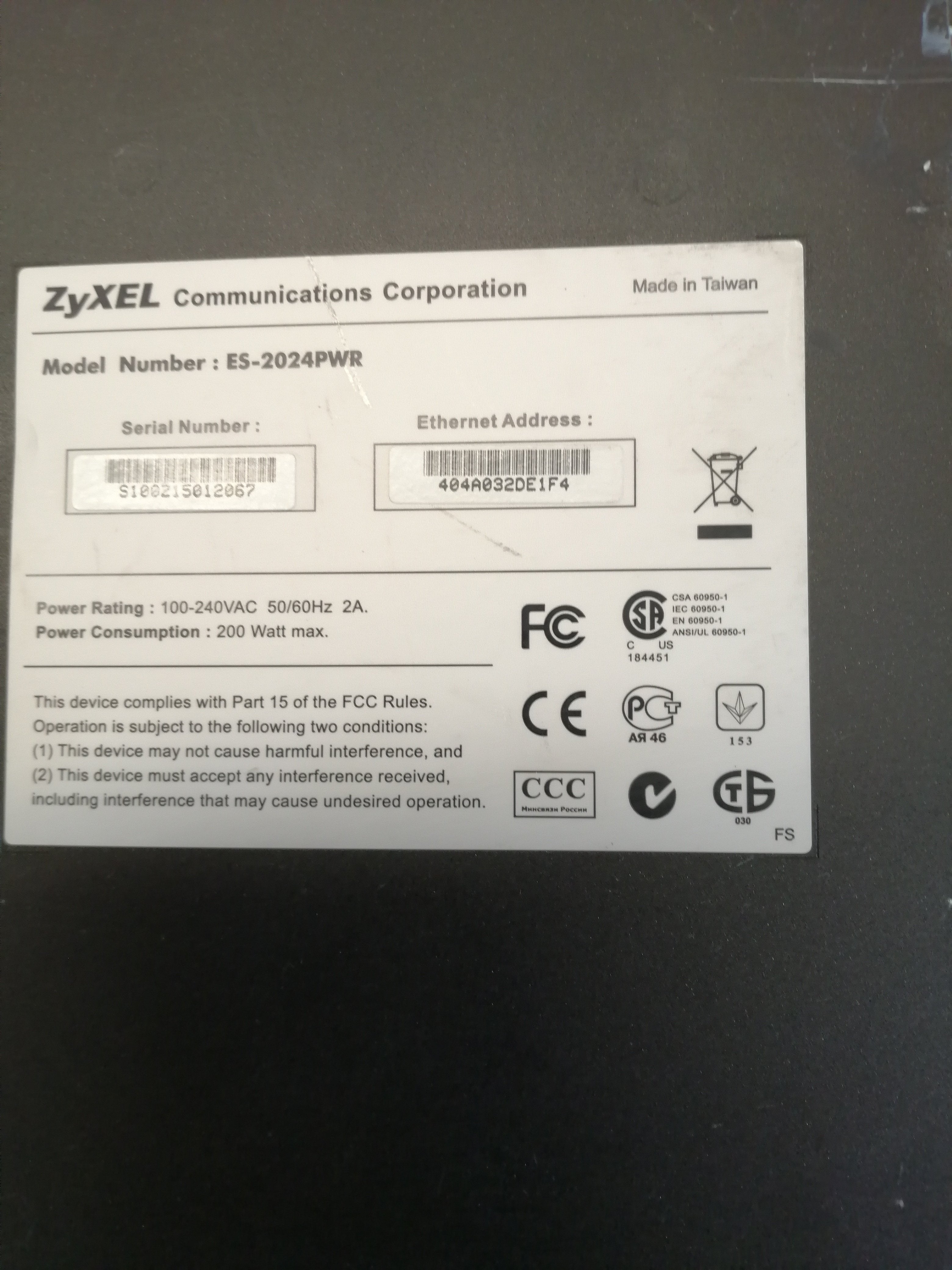ZyXEL ES-2024PWR 24 10/100 POE Managed Switch ( ES-2024 USED )