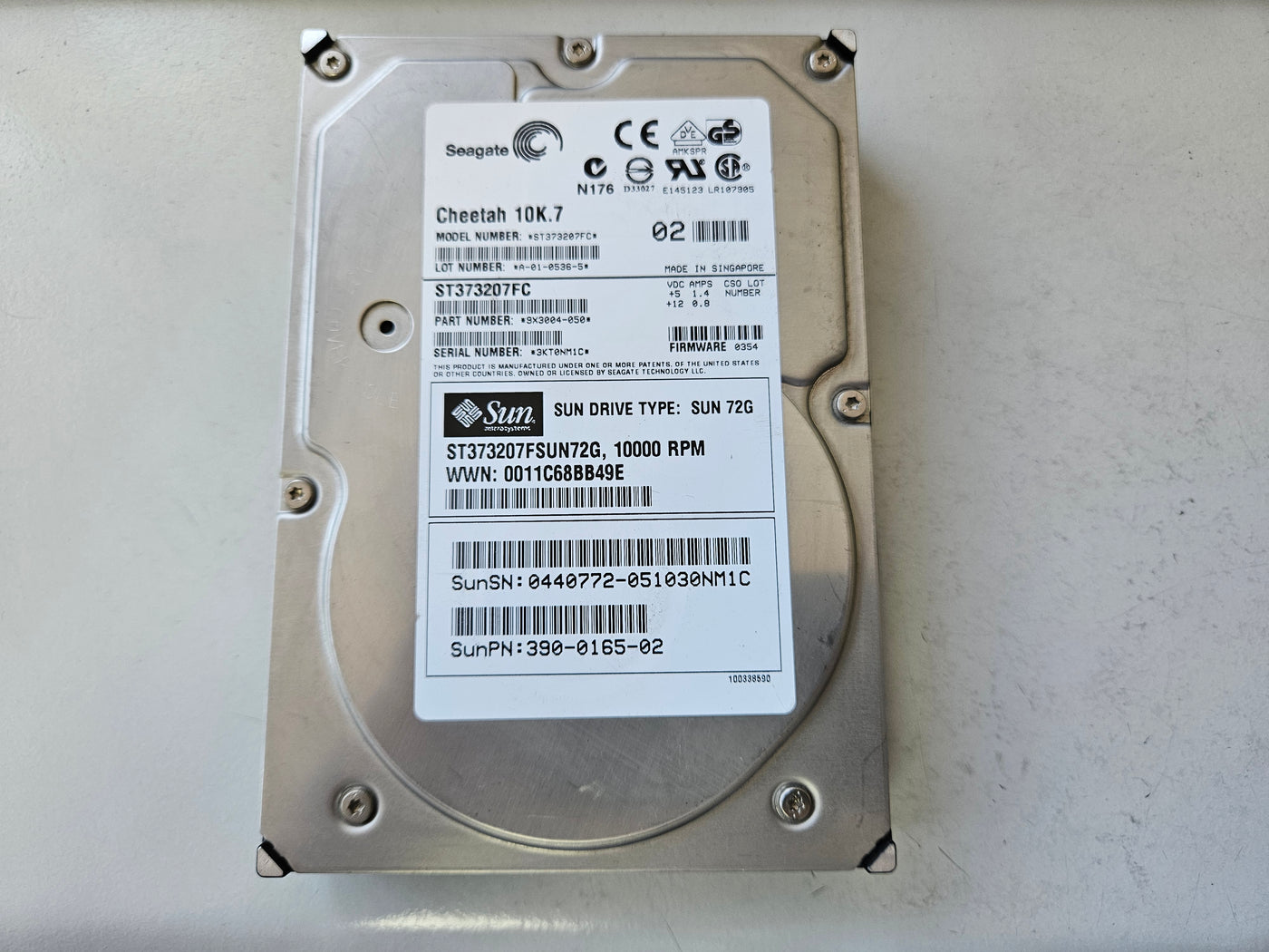 Seagate SUN 73Gb Fibre Channel 3.5" 10KRpm HDD ( 9X3004-050 ST373207FC 390-0165-02 ) REF