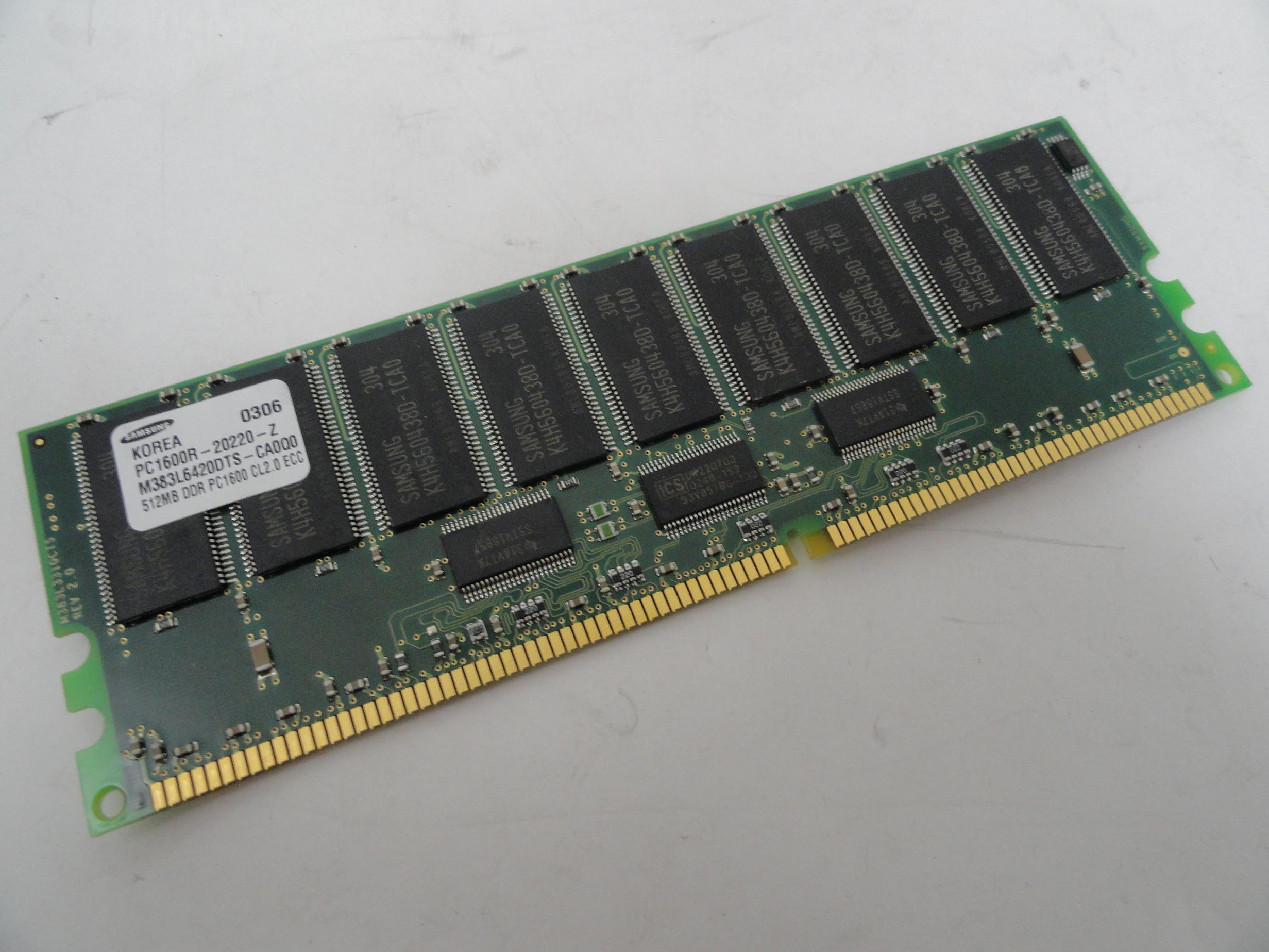 Samsung 512Mb DDR-200MHz PC1600 CL2 ECC 184-Pin RAM Module ( M383L6420DTS-CA0Q0 ) REF