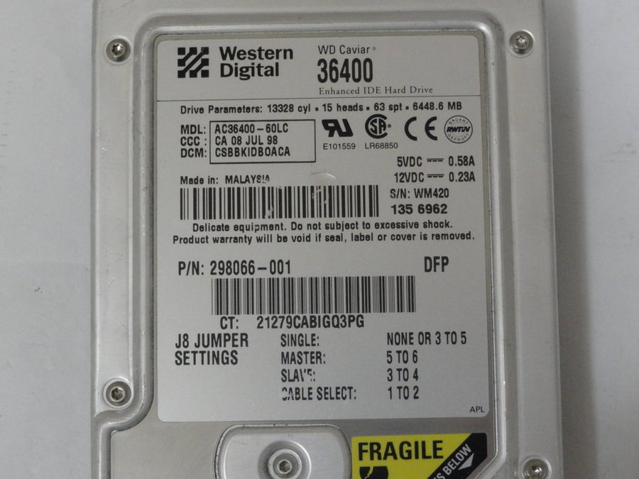AC36400-60LC - WD / Compaq 6.4GB 3.5" IDE HDD - Refurbished