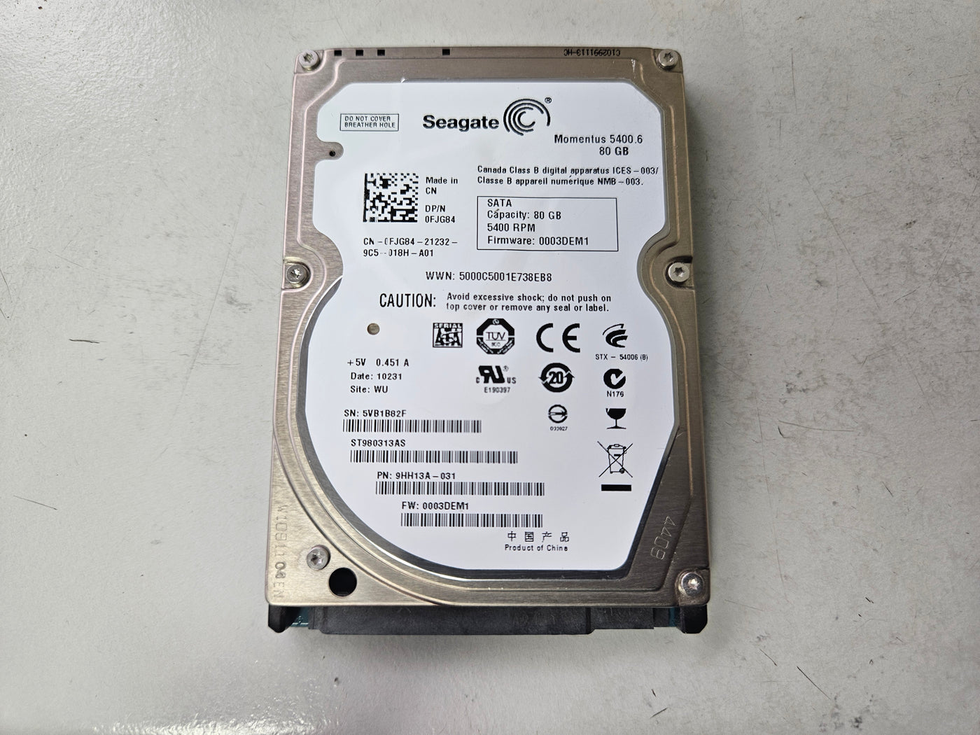 Seagate Dell 80GB 5400RPM SATA 2.5in HDD ( ST980313AS 9HH13A-031 0FJG84 ) REF