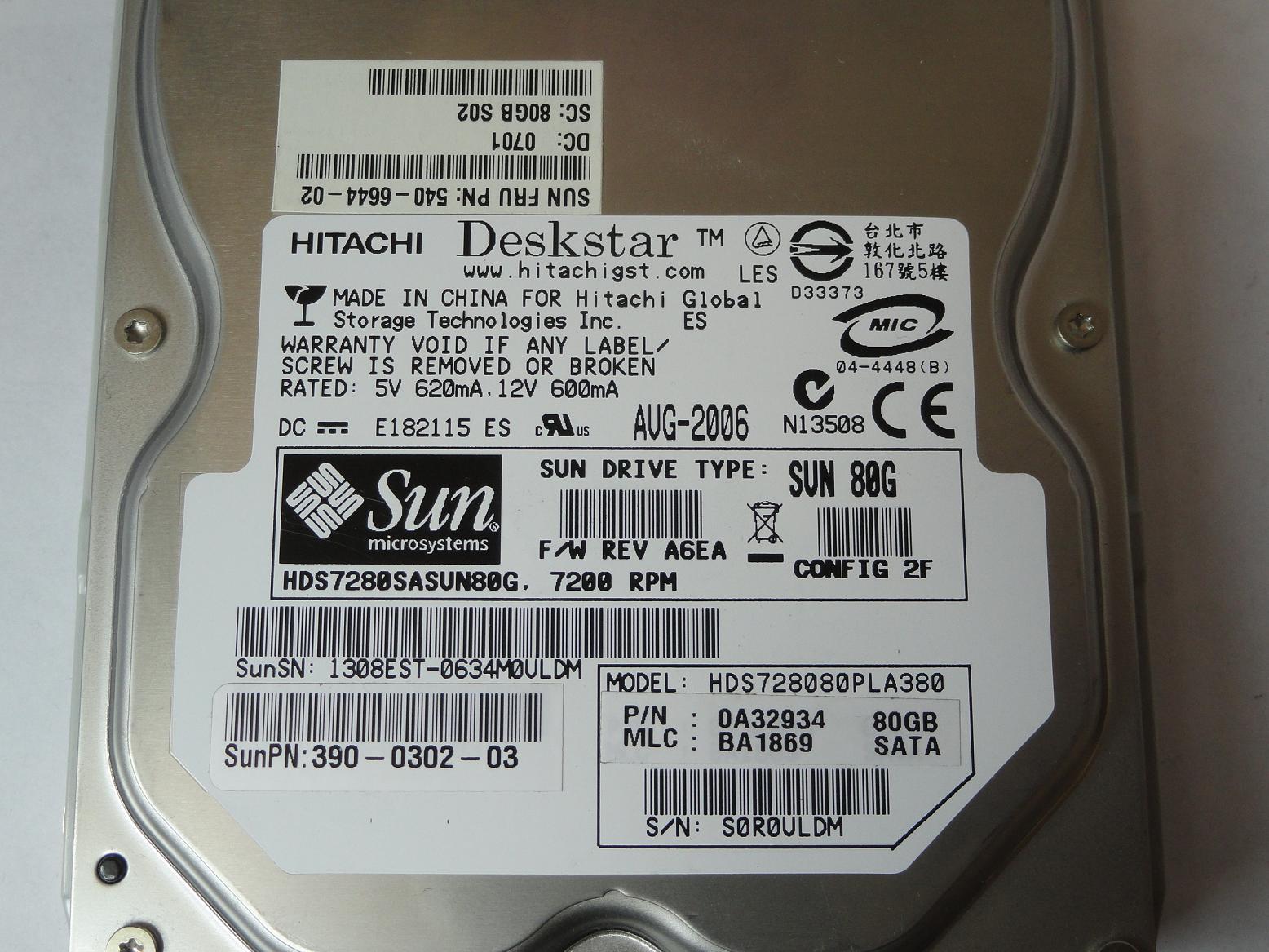 PR17836_0A32934_Hitachi Sun 80Gb SATA 7200rpm 3.5in HDD in Tray - Image4