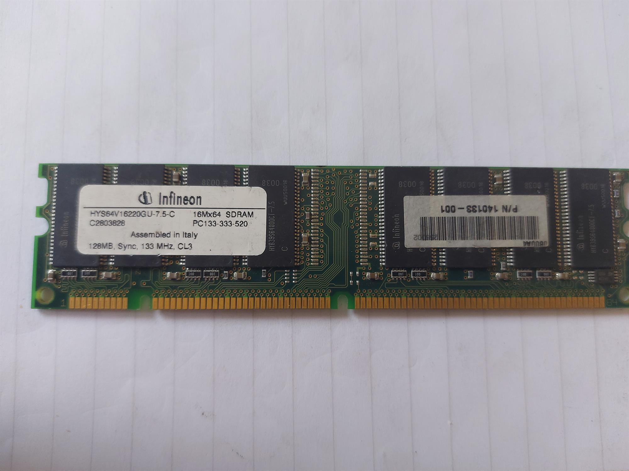 Infineon HP 128 MB SD-RAM 168-pin PC-133U non-ECC CL3 DIMM Memory Module ( HYS64V16220GU-7.5-C 140133-001)