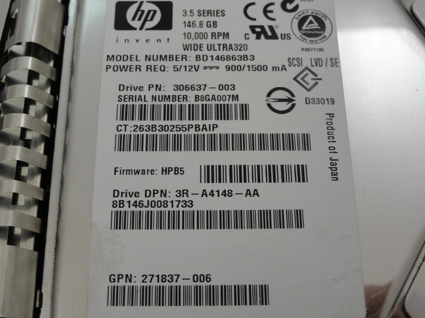 Maxtor HP 146.8GB SCSI 80Pin 10Krpm 3.5" HDD in Caddy ( 8B146J0 306637-003 BD146863B3 3R-A4148-AA 271837-006 289044-001 ) USED