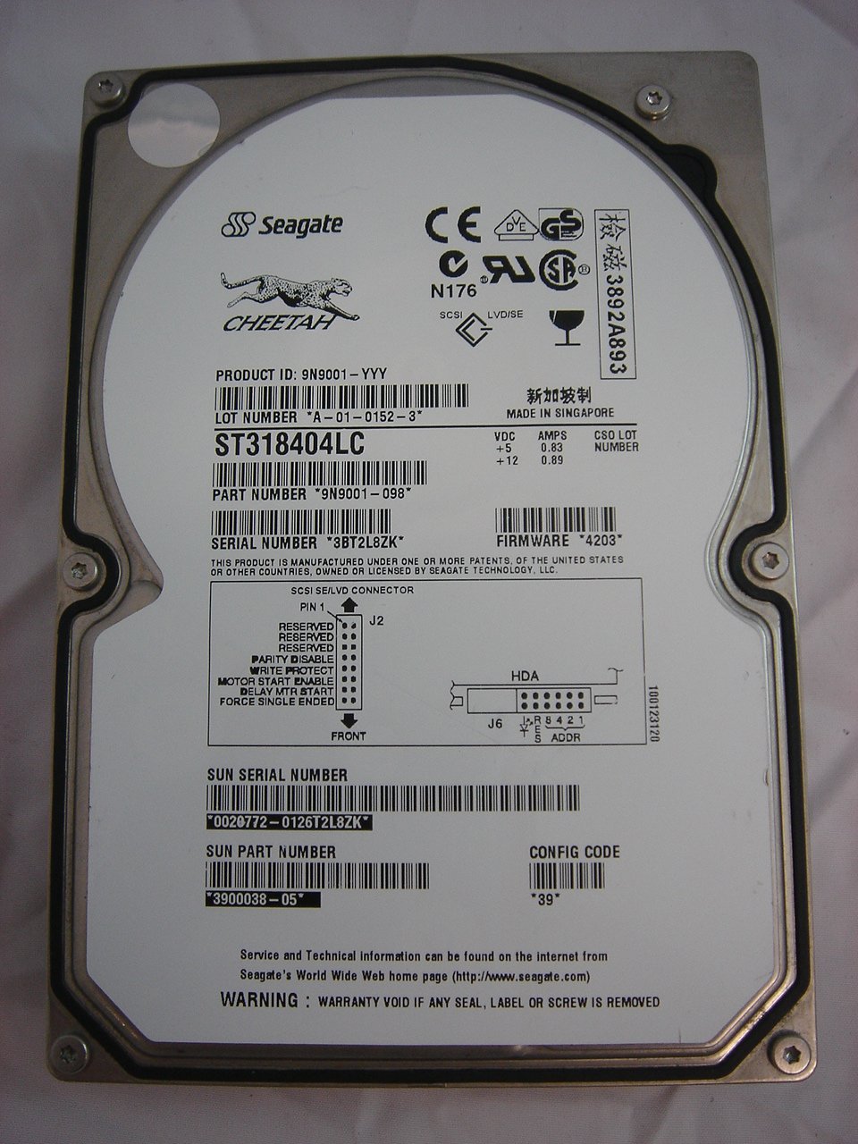 PR04347_9N9001-098_Sun Seagate 18.4Gb SCSI 80pin 3.5in HDD - Image2