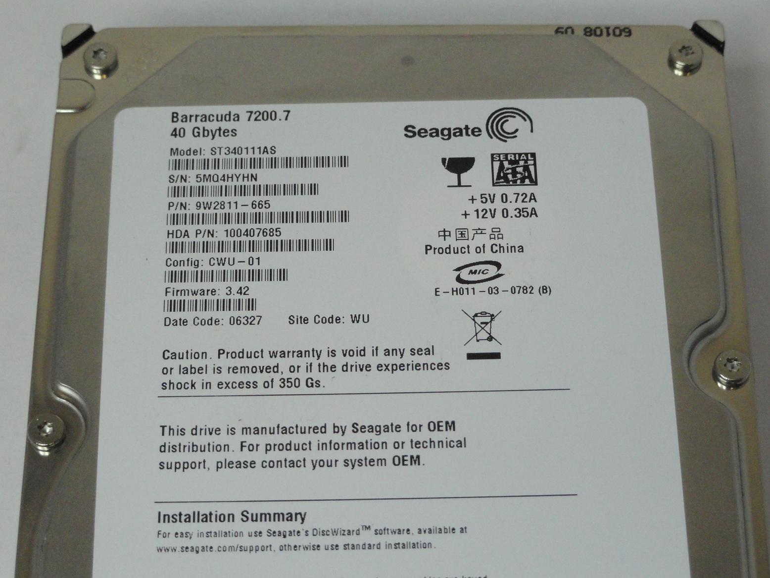 PR13139_9W2811-665_Seagate 40GB SATA 7200rpm 3.5in HDD - Image3