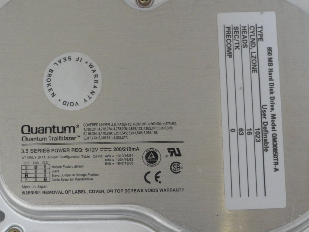 TR84A474 - Quantum 850mb  3.5" IDE HDD - USED