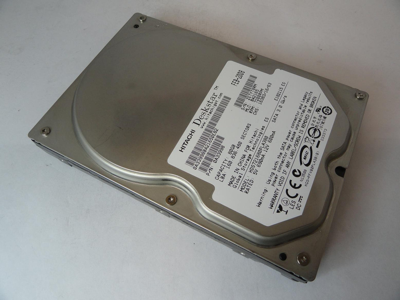 0A33998 - Hitachi 80GB SATA 7200rpm 3.5in Deskstar HDD - USED