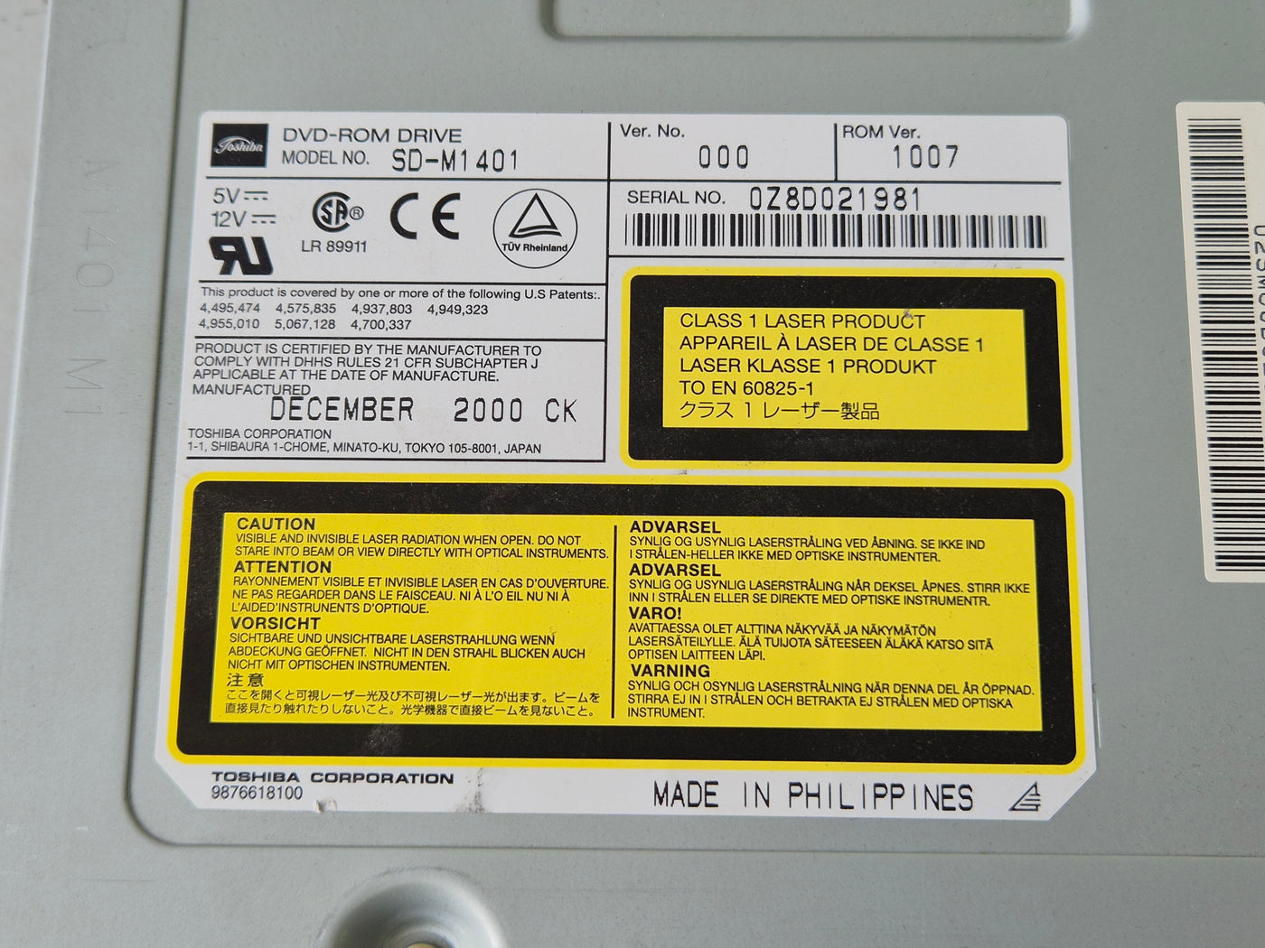 Toshiba Sun 10X SCSI DVD-ROM Drive ( 592454-A0 SD-M1401 3900025-01 ) USED