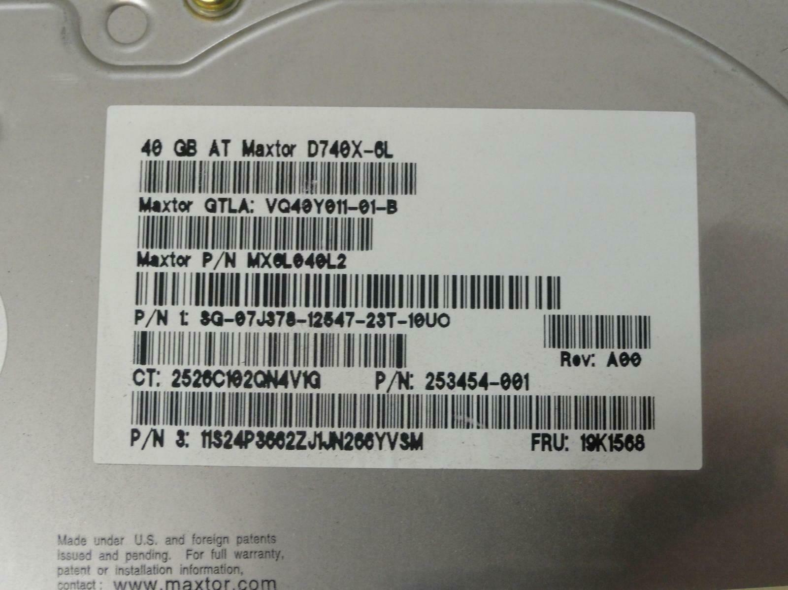 Maxtor Dell Compaq 40Gb IDE 3.5" 7200Rpm HDD ( D740X-6L VQ40Y011 MX6L040L2 07J378 253454-001 ) USED