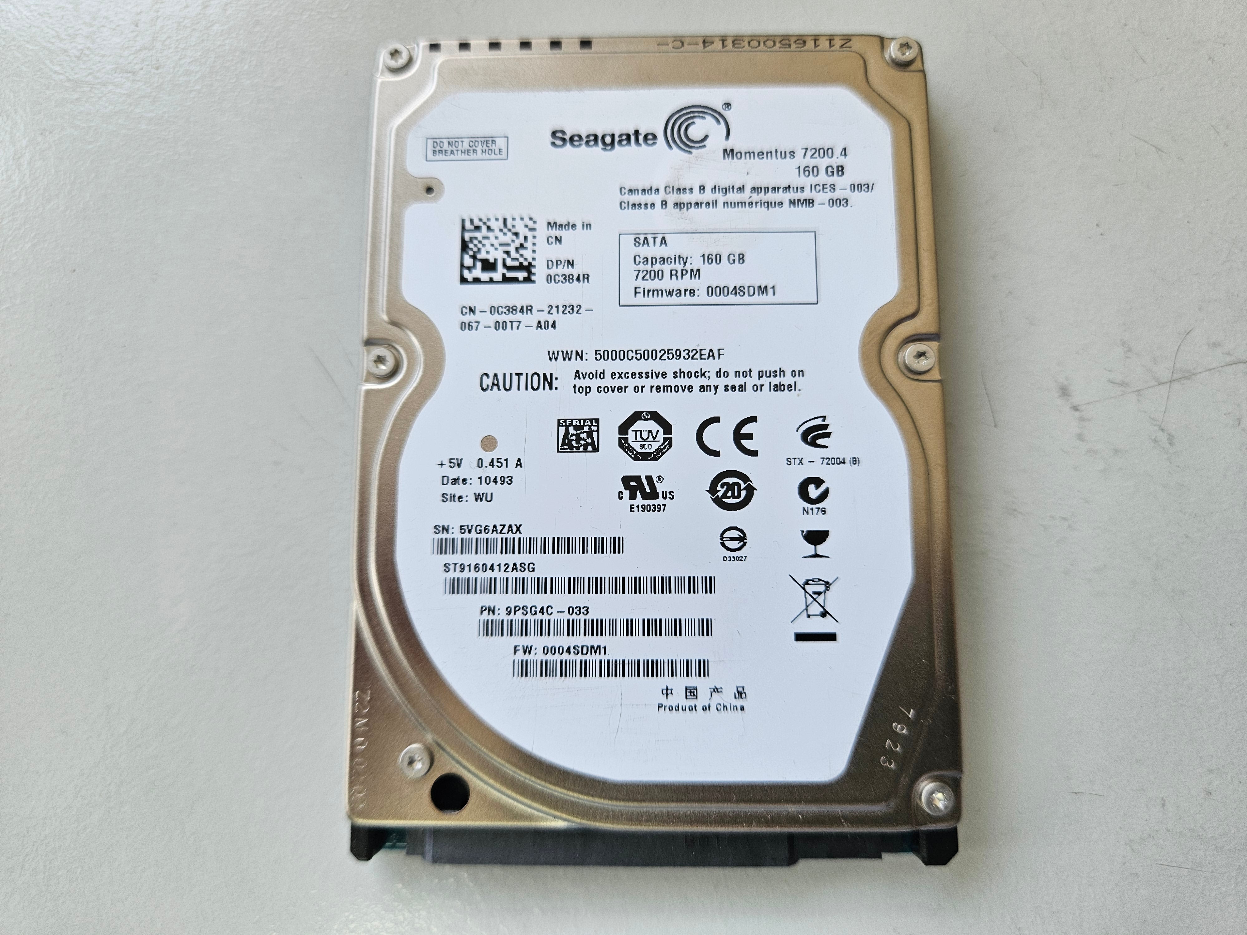 Seagate Dell Momentus 7200.4 160GB 7200rpm SATA 2.5" HDD ( ST9160412ASG 9PSG4C-033 0C384R ) REF