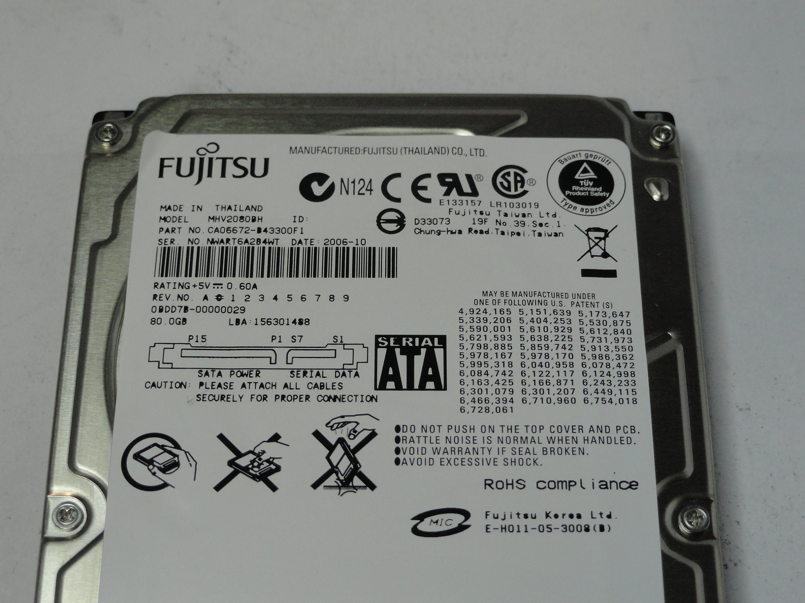 PR20353_CA06672-B43300F1_Fujitsu 80Gb SATA 5400rpm 2.5in HDD - Image3