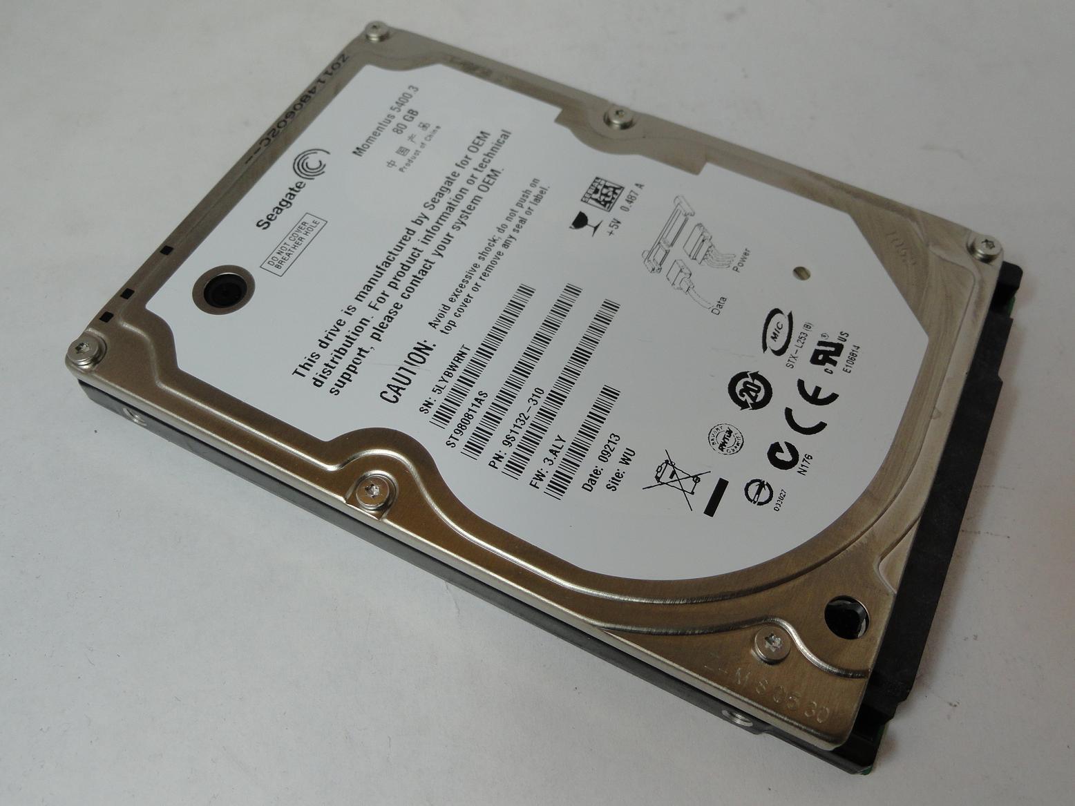 9S1132-310 - Seagate 80GB SATA 5400rpm 2.5in HDD - Refurbished