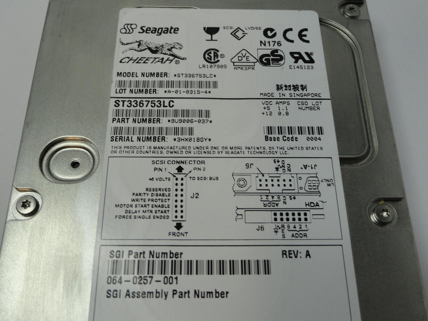 Seagate SGI 36GB SCSI 80 Pin 15Krpm 3.5in HDD ( ST336753LC 9U9006-037 064-0257-001 ) REF