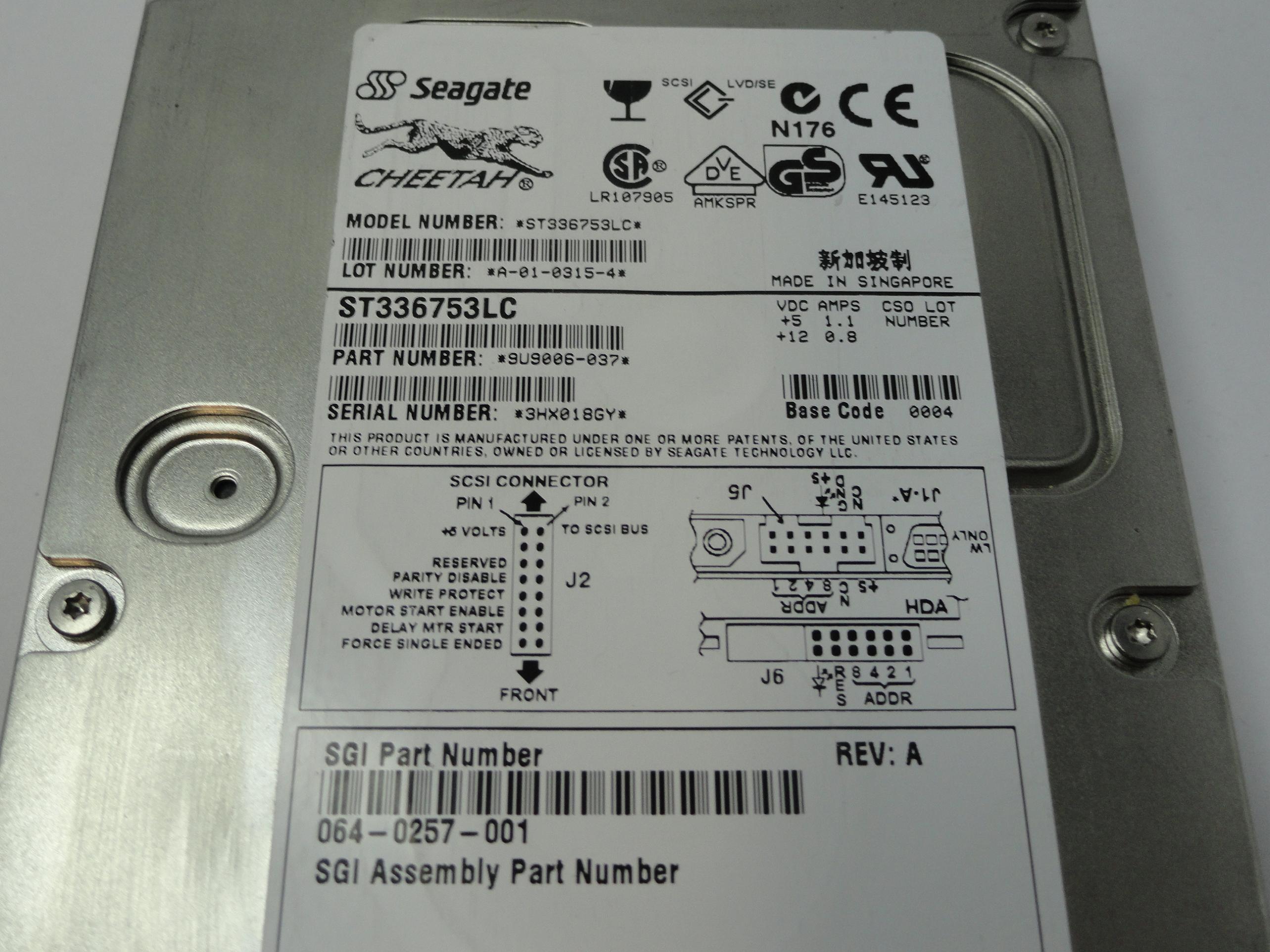 Seagate SGI 36GB SCSI 80 Pin 15Krpm 3.5in HDD ( ST336753LC 9U9006-037 064-0257-001 ) REF