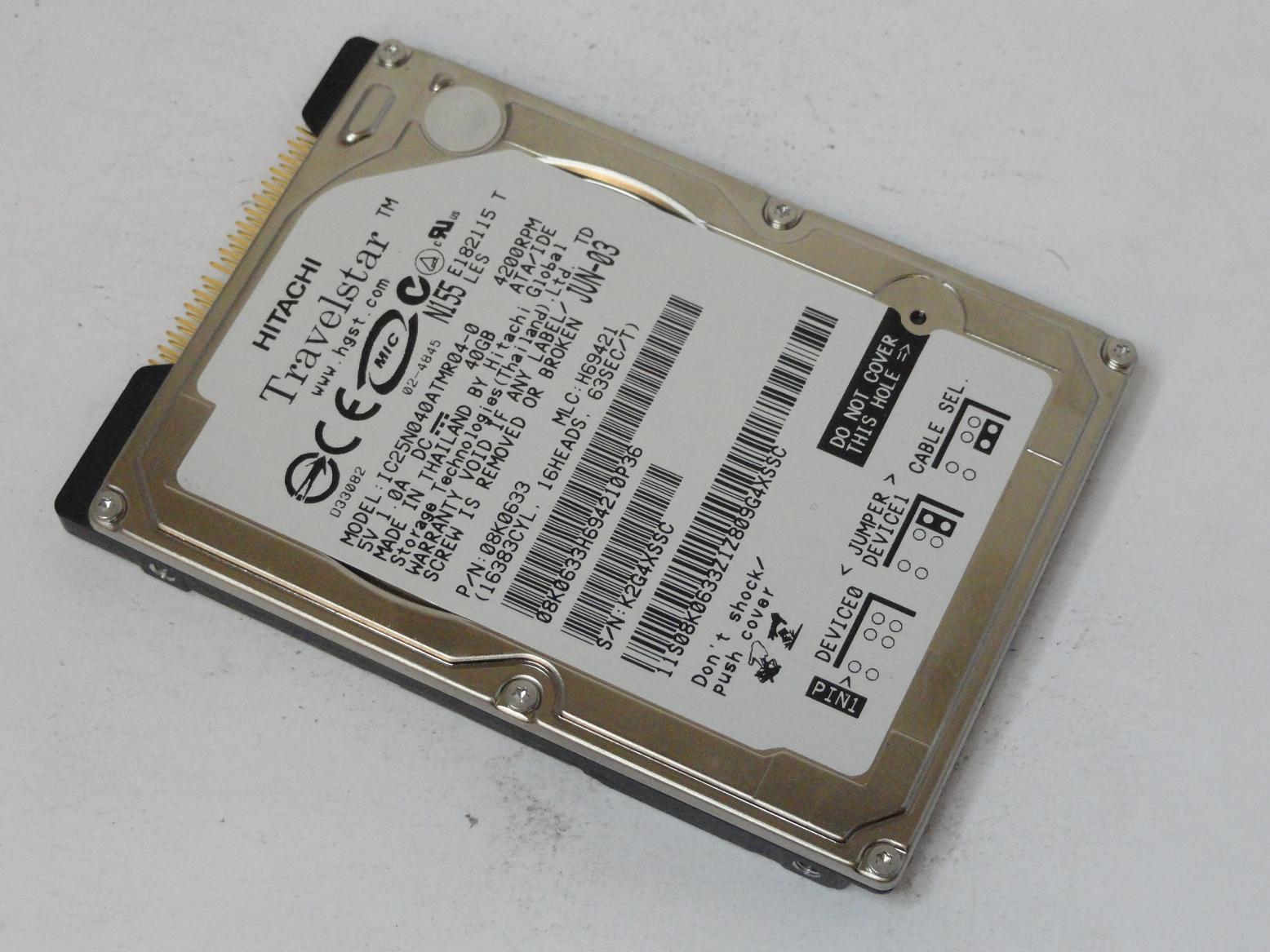 08K0633 - Hitachi 40GB IDE 4200rpm 2.5in Travelstar HDD - Refurbished