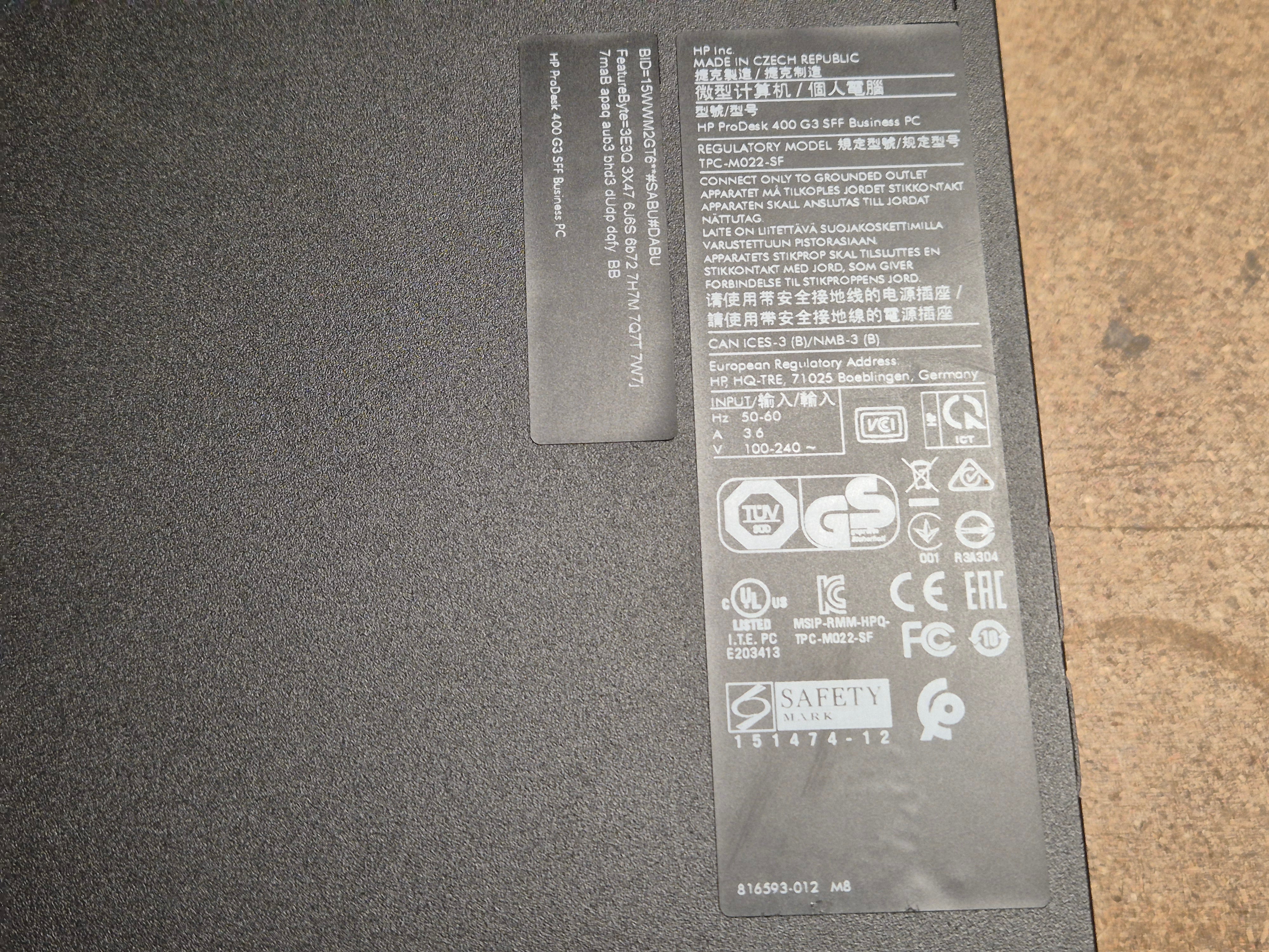 HP ProDesk 400 G3 SFF 250GB SSD DVD 8GB RAM i5-6500 3.2GHz Win10 PC ( W4A90ET#ABU ) USED