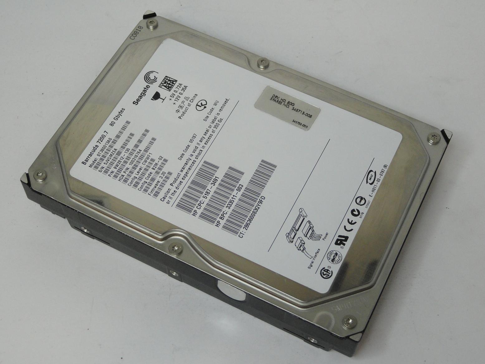 9W2812-130 - Seagate HP 80GB SATA 7200rpm 3.5in HDD - Refurbished