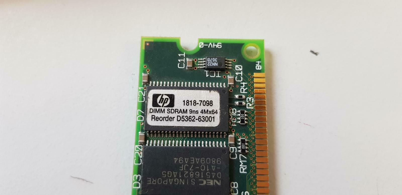 HP NEC 32MB PC66 66MHz non-ECC Unbuffered CL2 168-Pin DIMM ( D5362-63001 MC-454AD645F-A10 1818-7098 ) REF