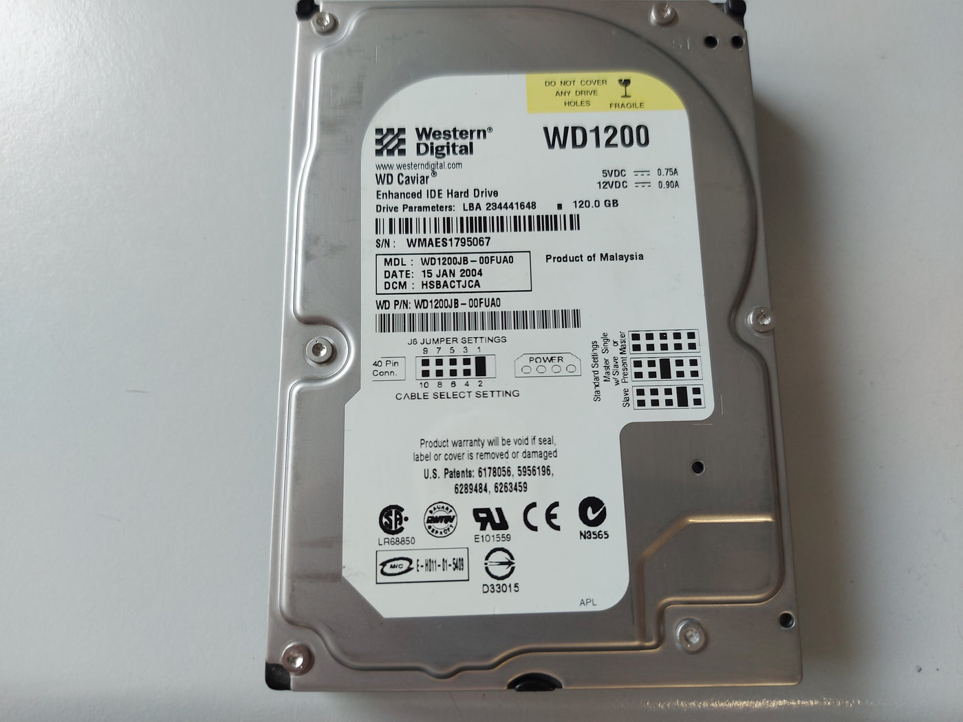 Western Digital Caviar 120GB 7200rpm IDE 3.5in HDD ( WD1200 WD1200JB-00FUA0 ) USED