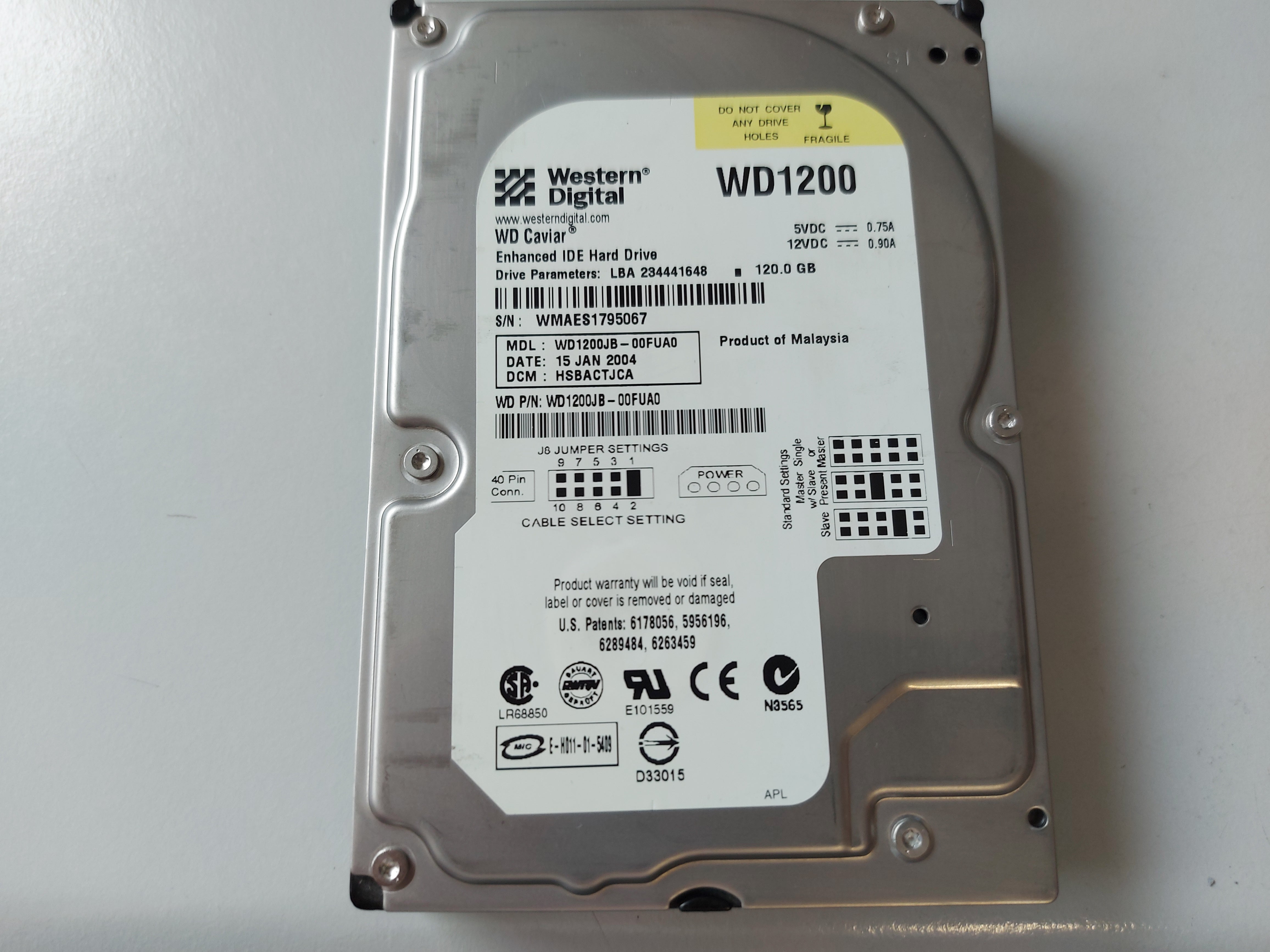 Western Digital Caviar 120GB 7200rpm IDE 3.5in HDD ( WD1200 WD1200JB-00FUA0 ) USED