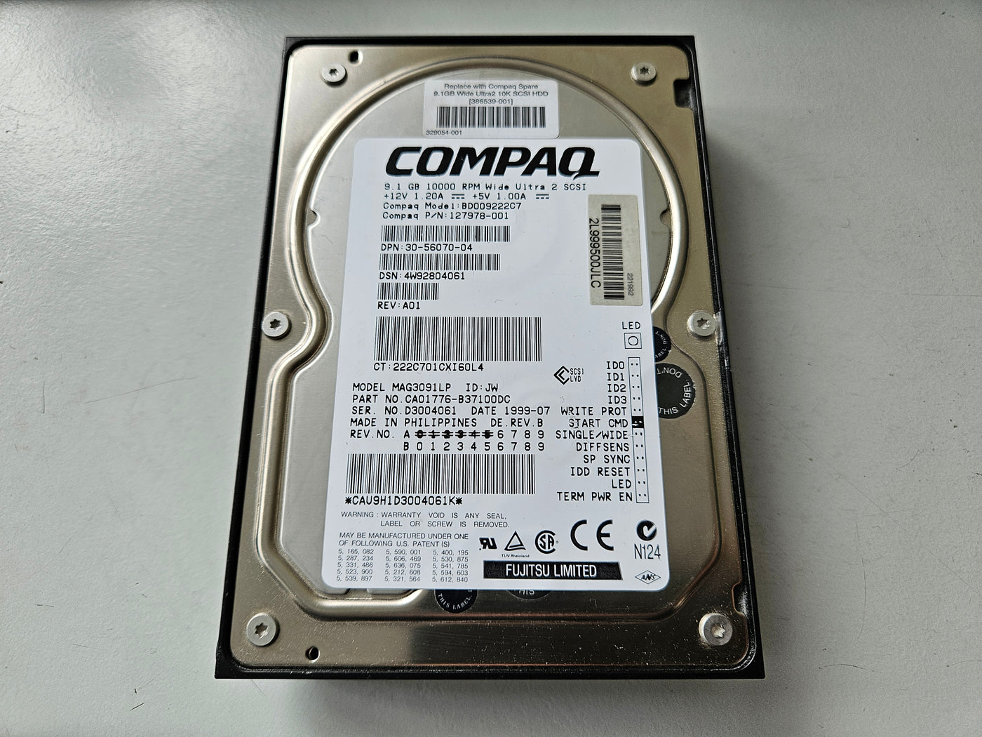 Compaq 9.1GB 80pin SCSI 3.5in HDD Grade B Label ( CA01776-B37100DC MAG3091LP BD009222C7 127978-001 386539-001 56070 30-56070-04 ) USED