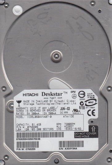 Hitachi Deskstar IDE 61GB 7200rpm 3.5" HDD